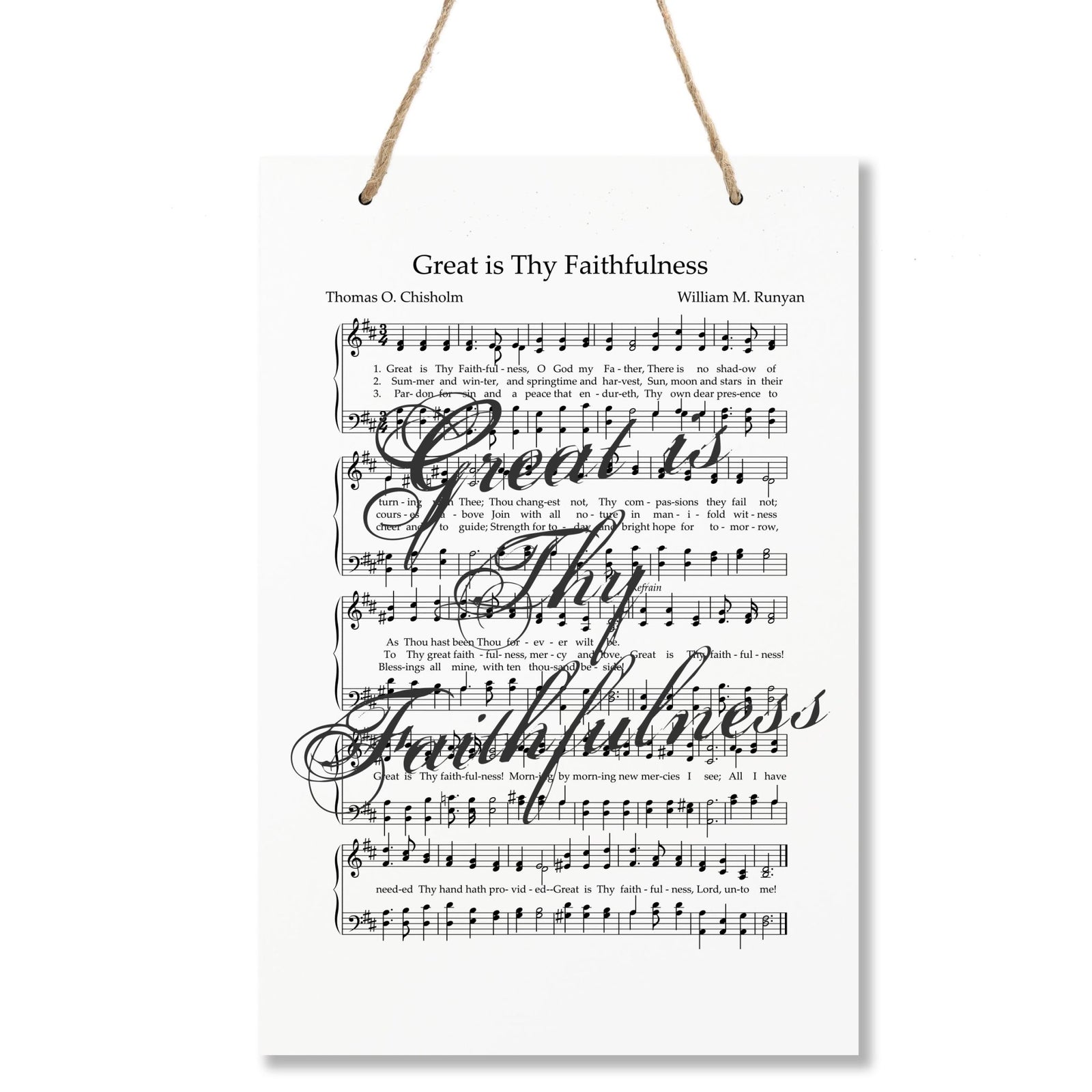 Sheet Music Hanging Rope Wall Art Sign - Great Is Thy Faithfulness - LifeSong Milestones