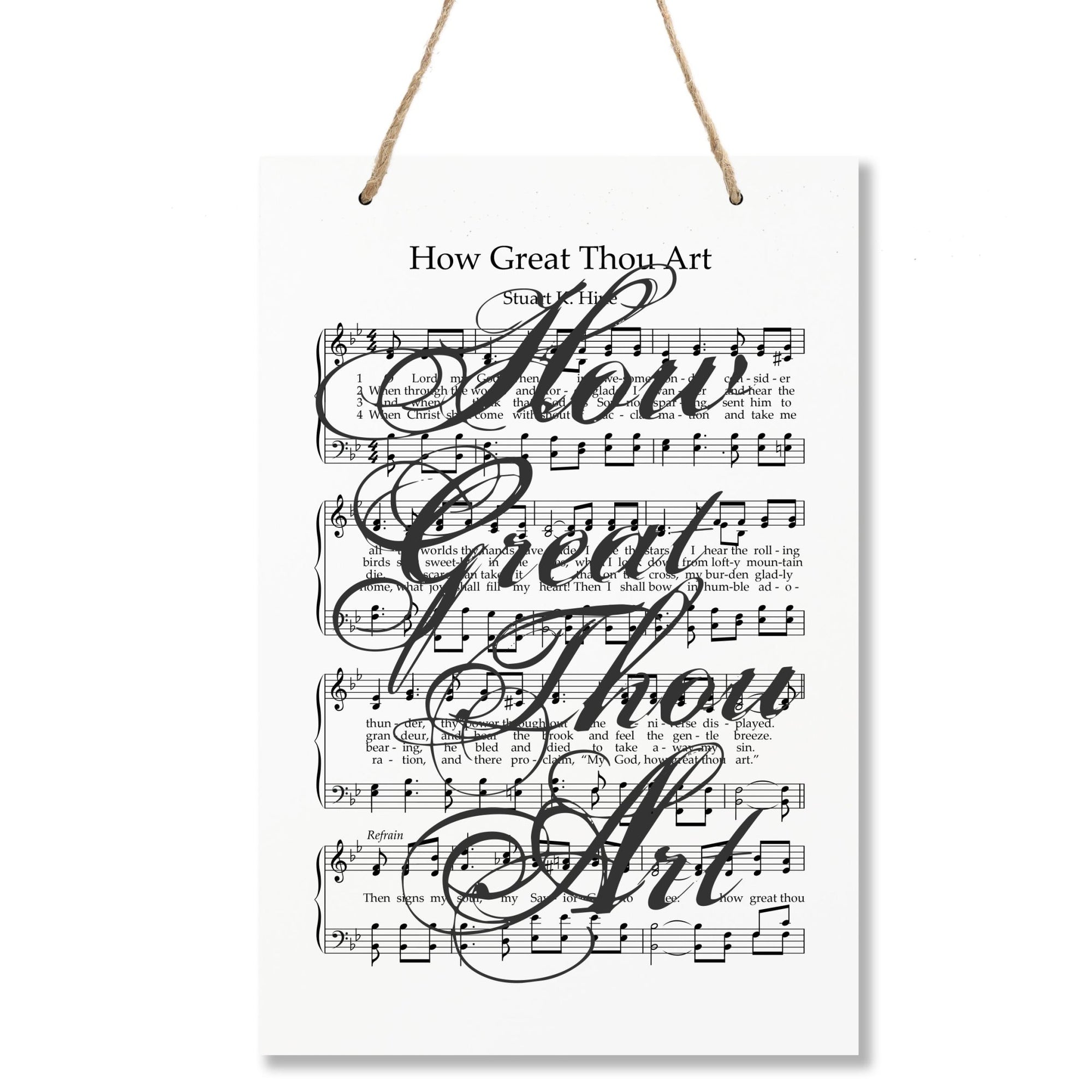 Sheet Music Hanging Rope Wall Art Sign - How Great Thou Art - LifeSong Milestones