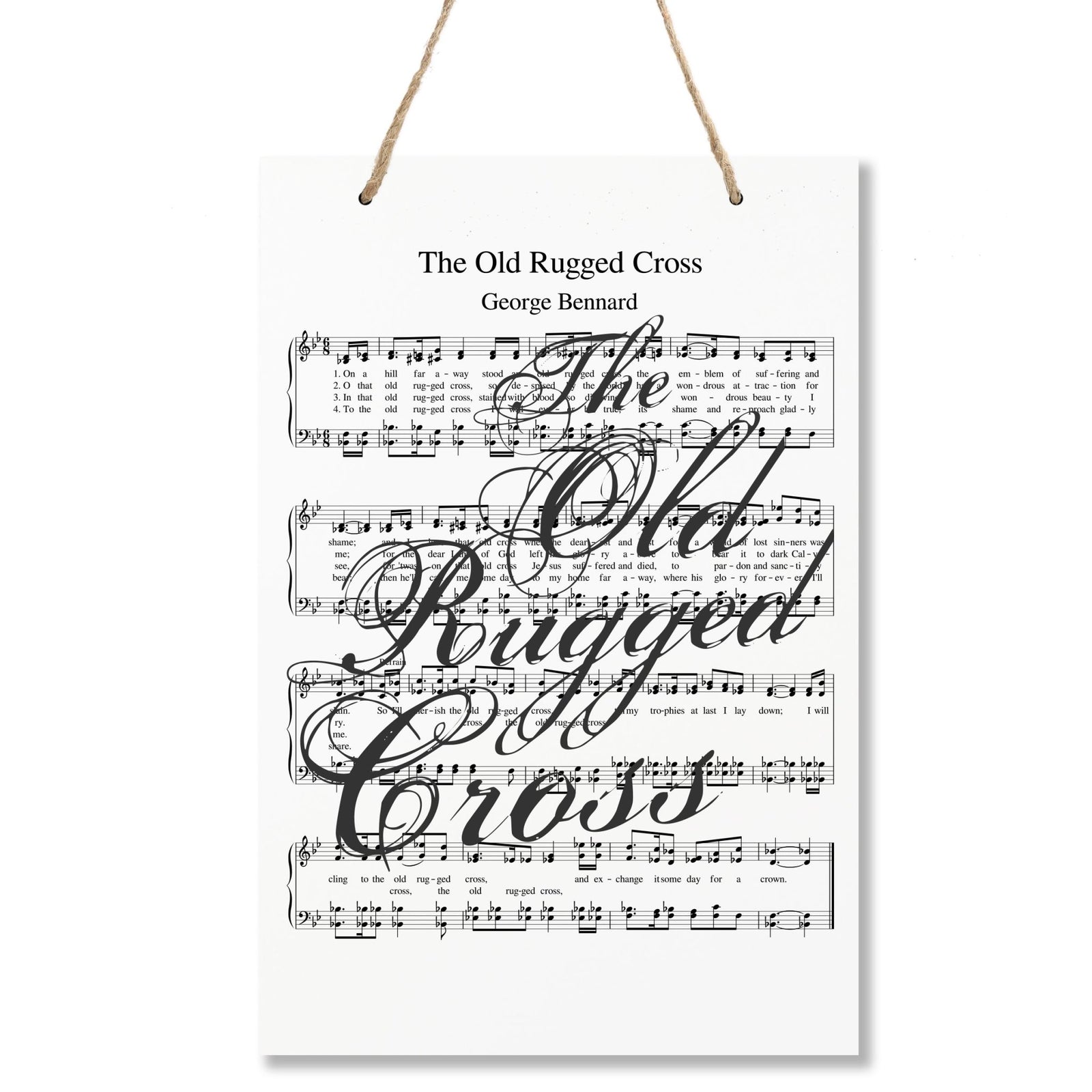 Sheet Music Hanging Rope Wall Art Sign - Old Rugged Cross - LifeSong Milestones