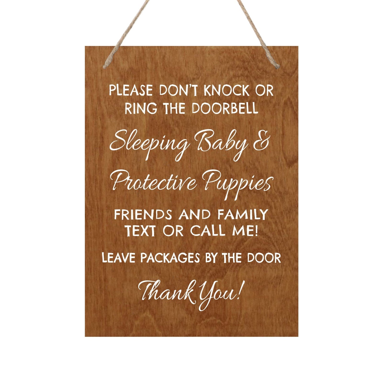 Sleeping Baby Rope Sign for Front Door - Text or Call - LifeSong Milestones