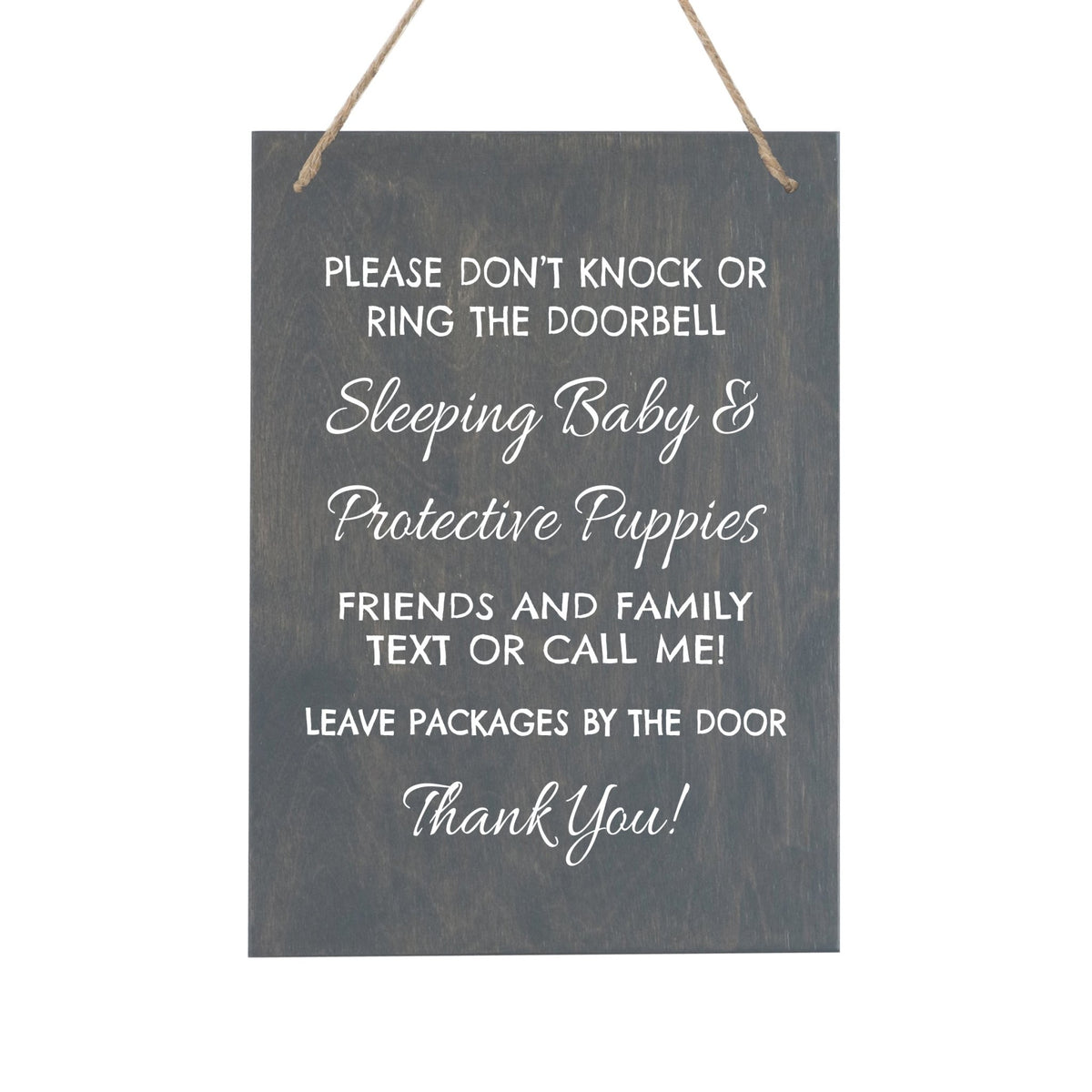 Sleeping Baby Rope Sign for Front Door - Text or Call - LifeSong Milestones
