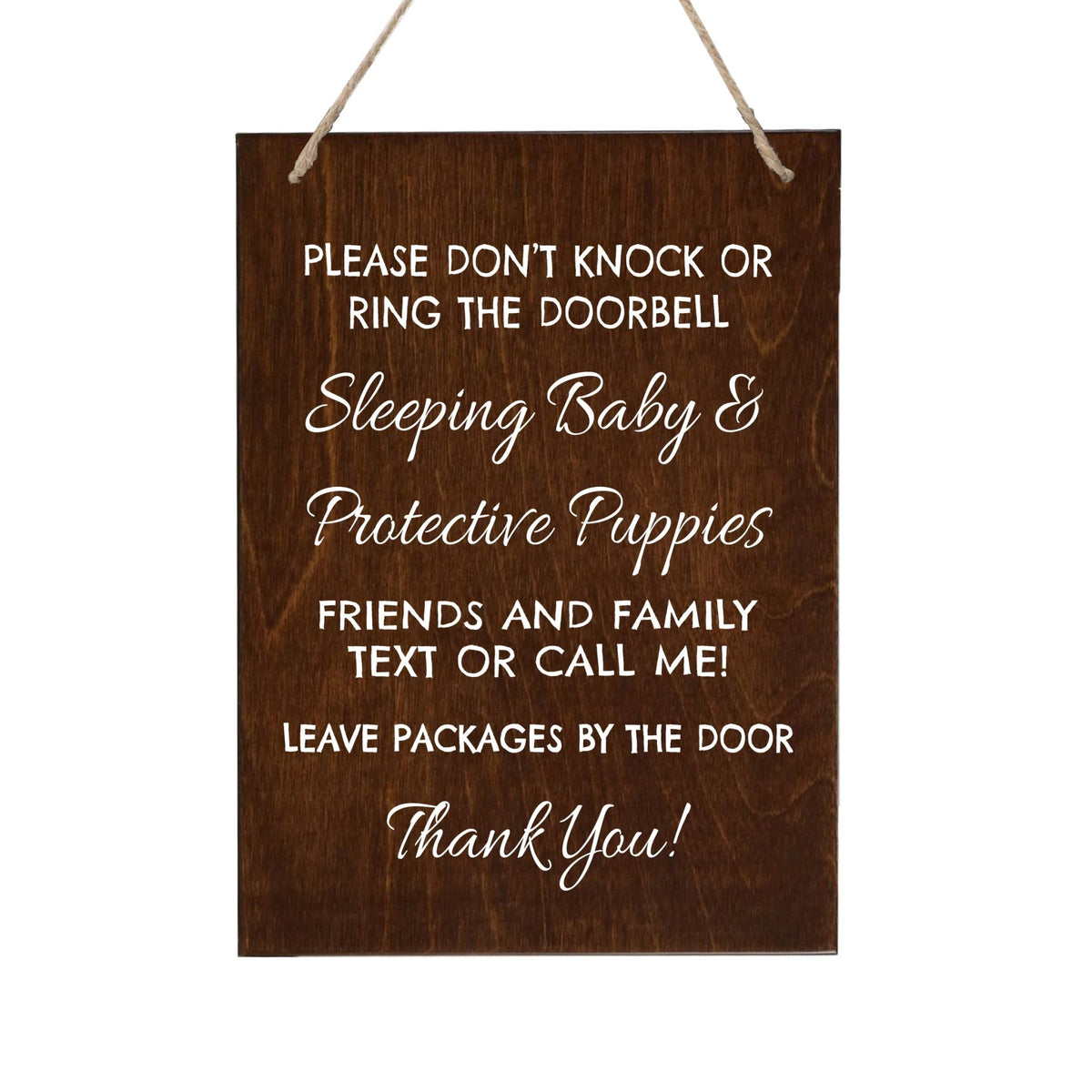 Sleeping Baby Rope Sign for Front Door - Text or Call - LifeSong Milestones