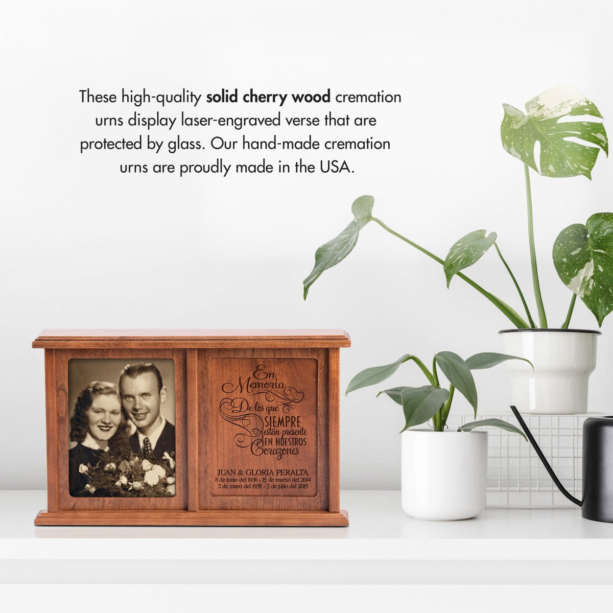 Spanish Cherry Wood Companion Urn – Personalized Double Cremation Urn for Two Adults | En Memoria | USA Made - LifeSong Milestones