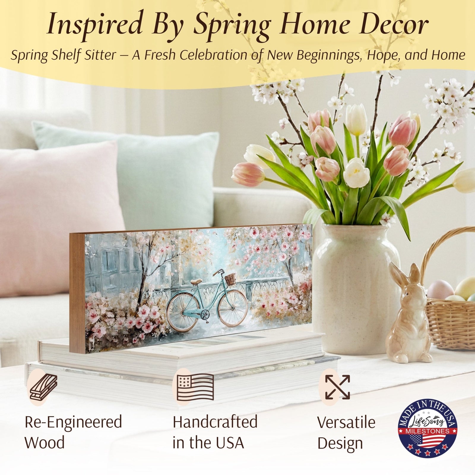 Spring Bike Shelf Sitter - Rustic Wooden Home Décor for Farmhouse & Seasonal Display - LifeSong Milestones