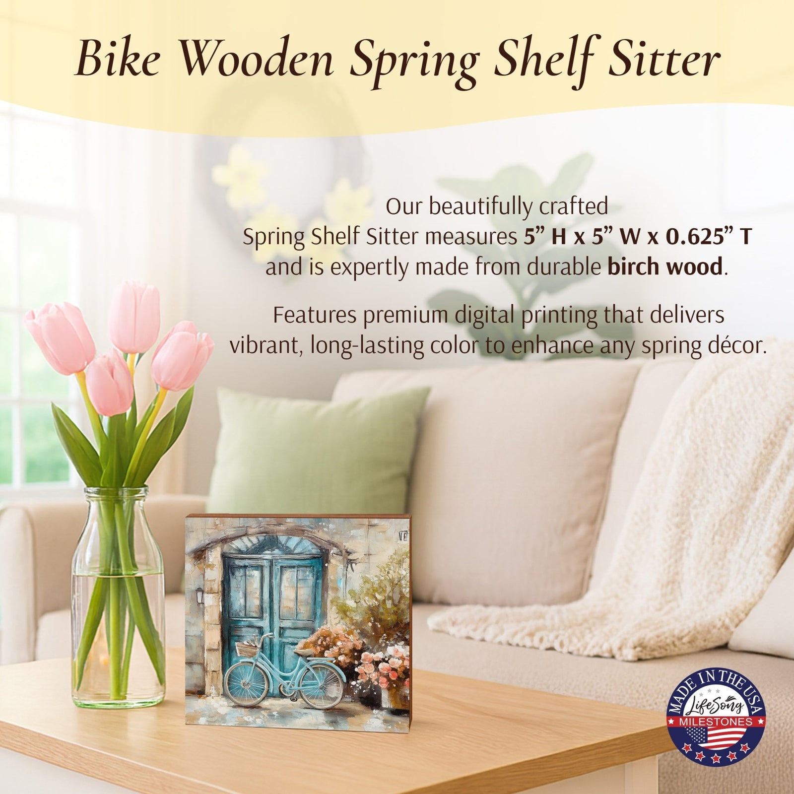 Spring Bike Shelf Sitter - Rustic Wooden Home Décor for Farmhouse & Seasonal Display - LifeSong Milestones