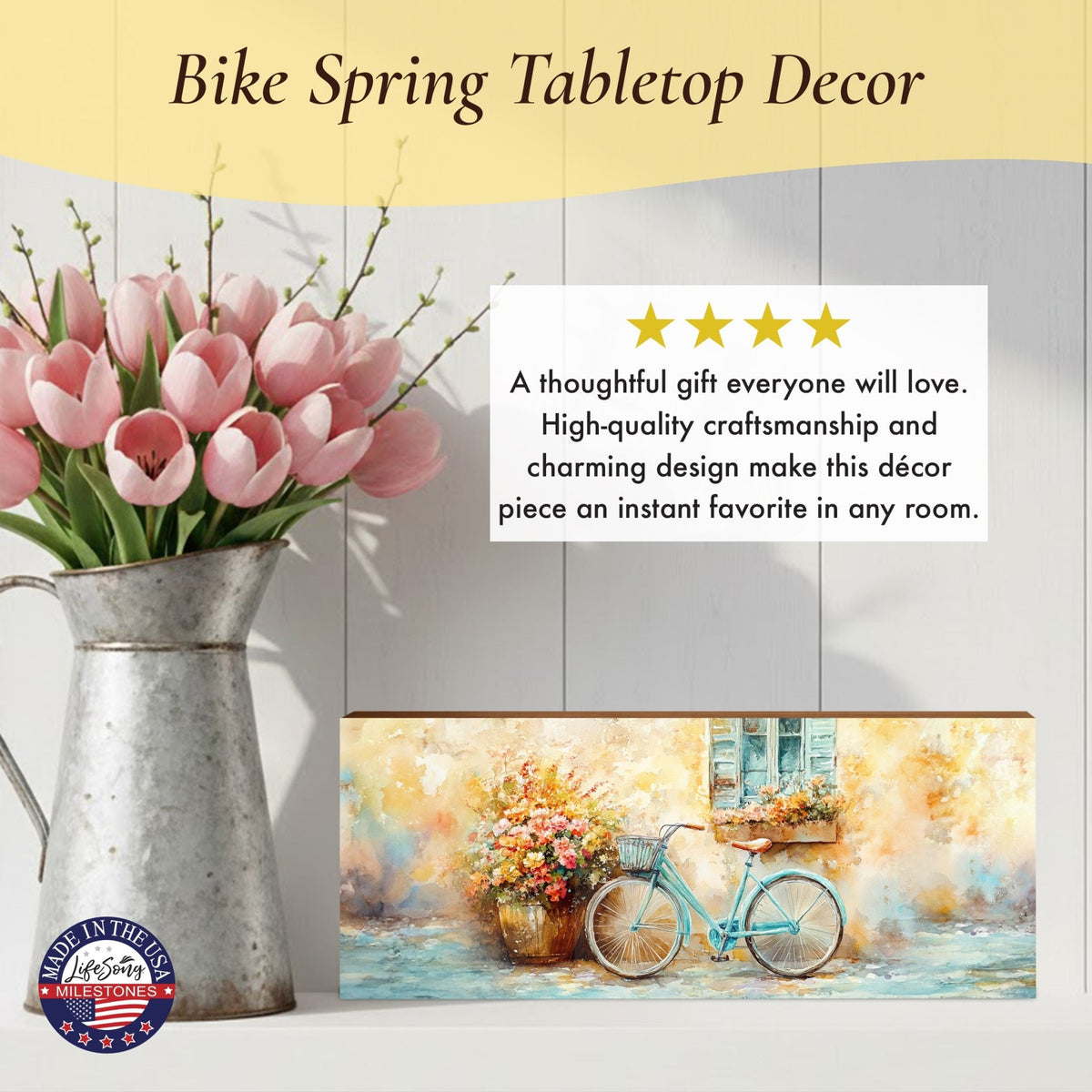 Spring Bike Shelf Sitter - Rustic Wooden Home Décor for Farmhouse & Seasonal Display - LifeSong Milestones