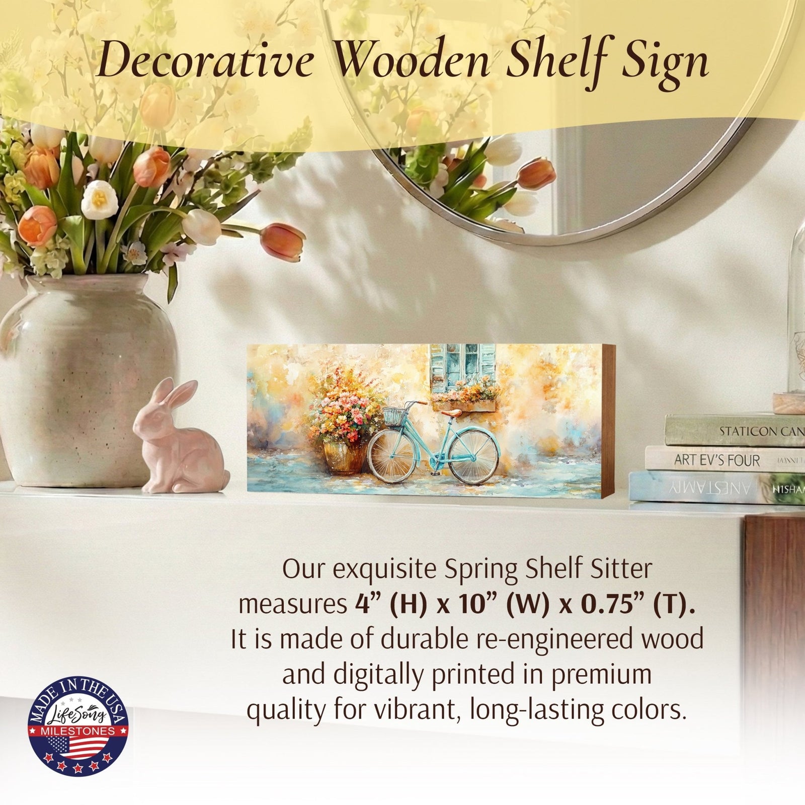 Spring Bike Shelf Sitter - Rustic Wooden Home Décor for Farmhouse & Seasonal Display - LifeSong Milestones