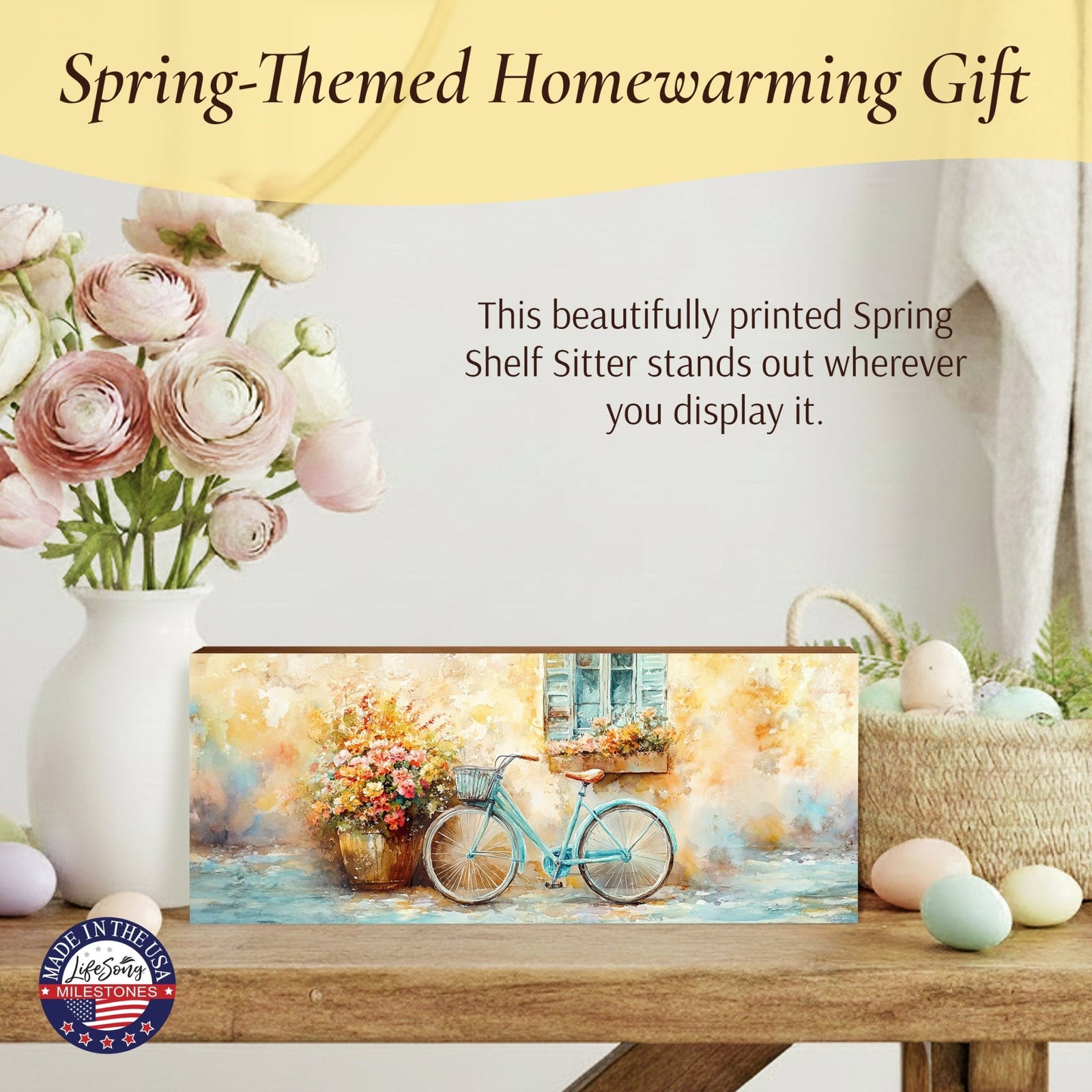 Spring Bike Shelf Sitter - Rustic Wooden Home Décor for Farmhouse & Seasonal Display - LifeSong Milestones
