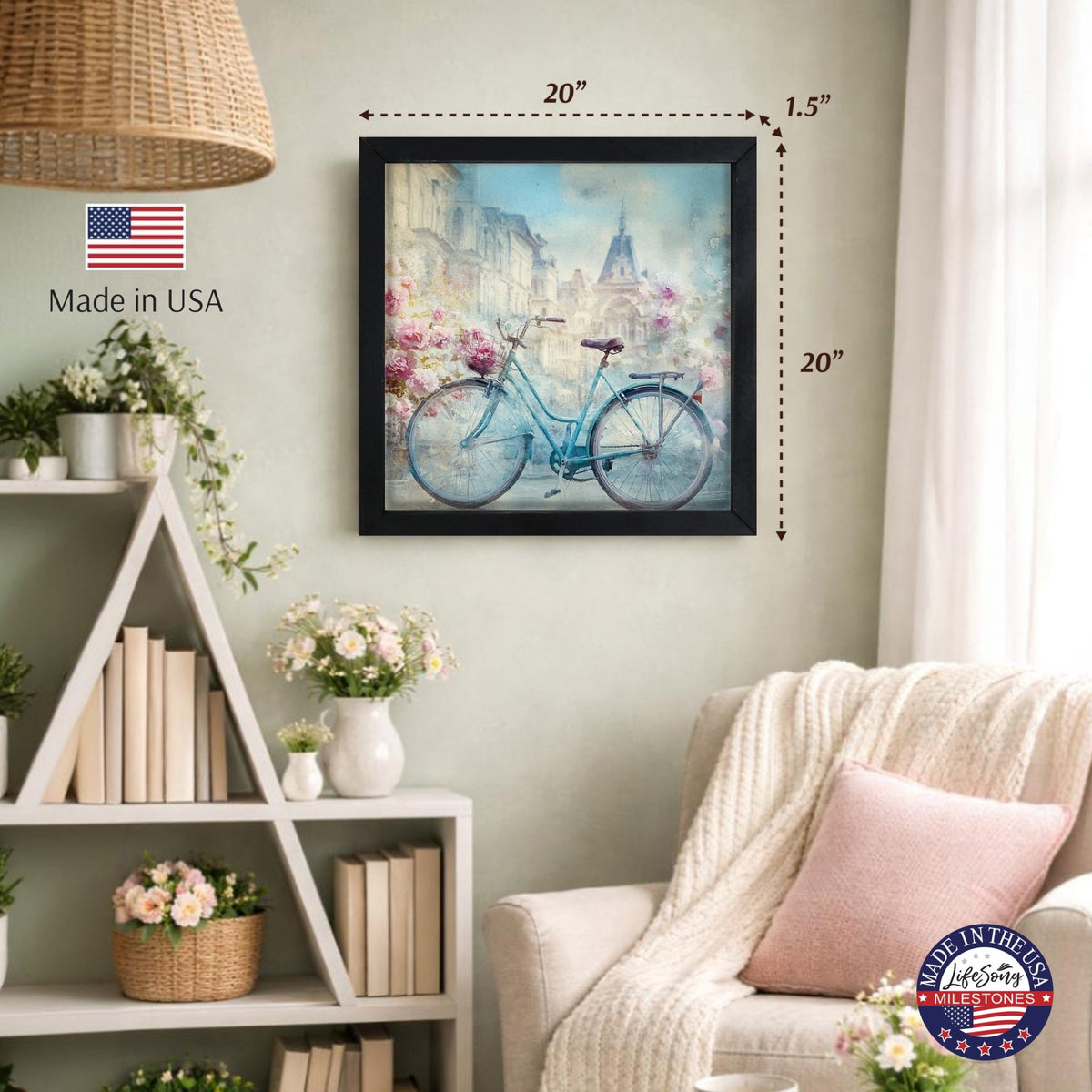 Spring Bike Wall Art Print - Rustic Framed Wood Sign 20x20 for Home & Wall Décor - LifeSong Milestones