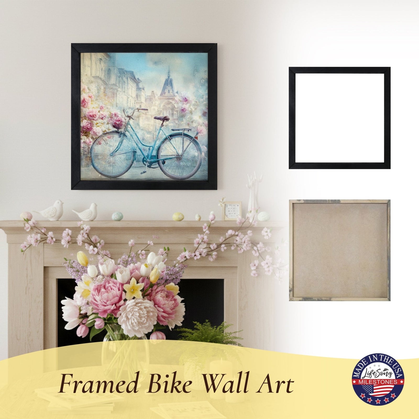 Spring Bike Wall Art Print - Rustic Framed Wood Sign 20x20 for Home & Wall Décor - LifeSong Milestones