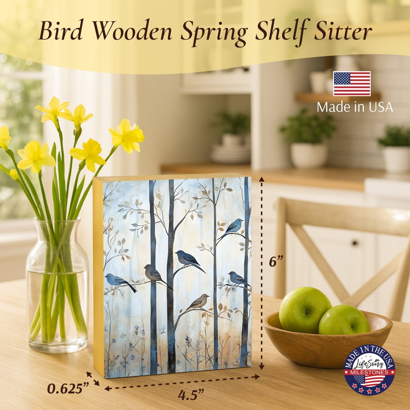 Spring Bird Tabletop Décor — Handcrafted Wood Shelf Sitter for Home & Mantel Display - LifeSong Milestones