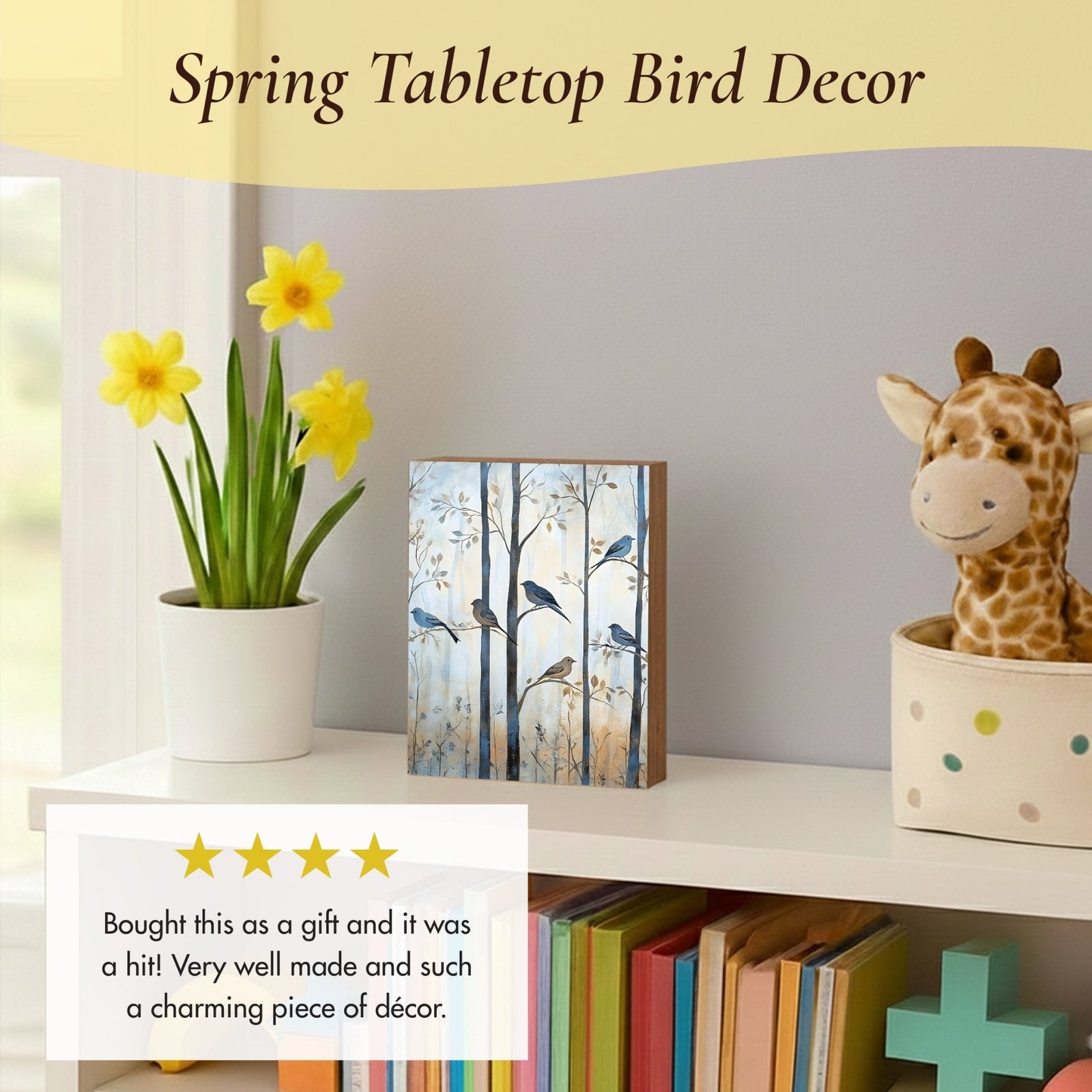 Spring Bird Tabletop Décor — Handcrafted Wood Shelf Sitter for Home & Mantel Display - LifeSong Milestones