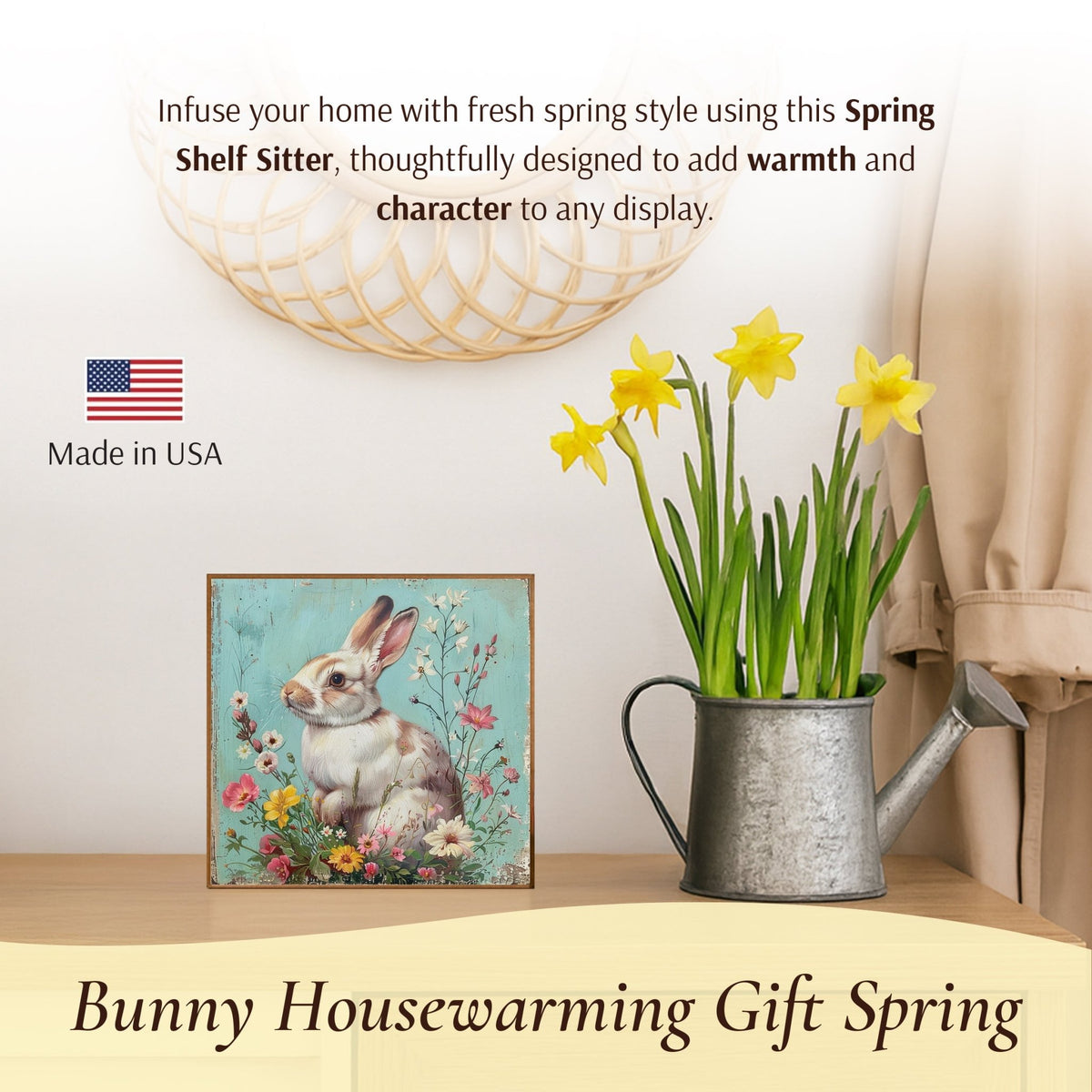 Spring Bunny Shelf Sitter 5x5 — Handcrafted Birch Wood Easter Tiered Tray Décor | Bunny Gift for Her - LifeSong Milestones