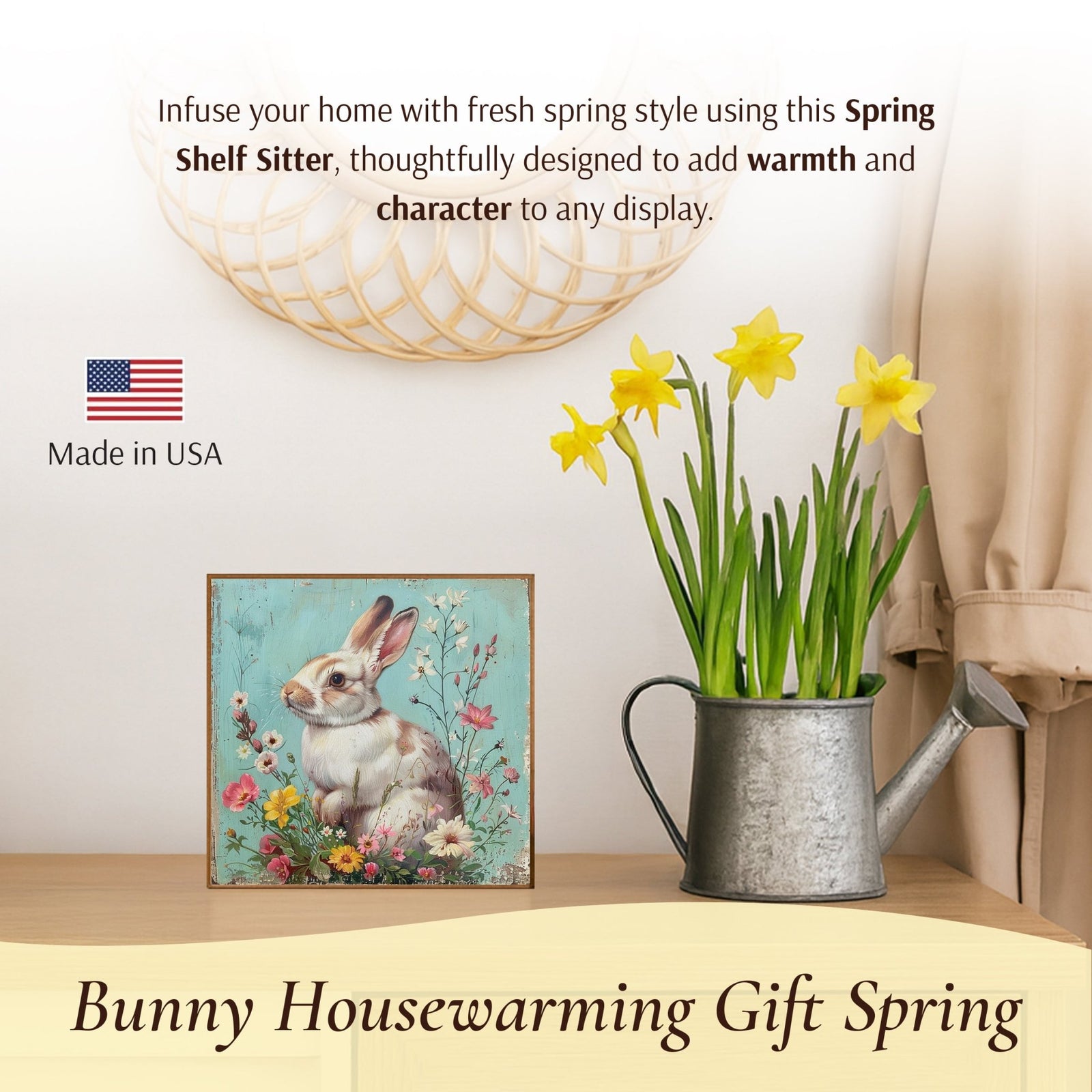 Spring Bunny Shelf Sitter 5x5 — Handcrafted Birch Wood Easter Tiered Tray Décor | Bunny Gift for Her - LifeSong Milestones