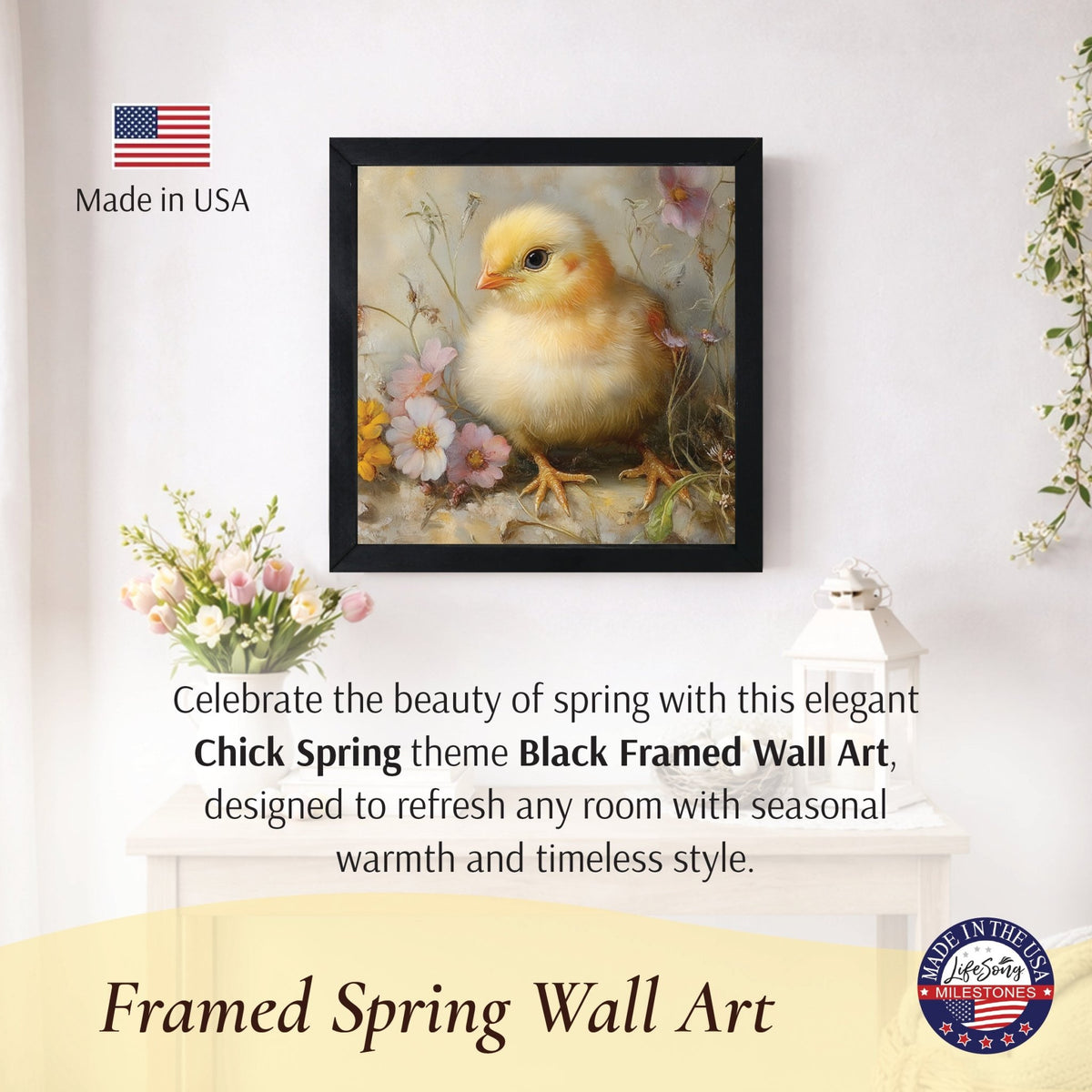 Spring Chick Wall Art — 20x20 Handcrafted Framed Wood Sign | Easter & Spring Home Décor Gift - LifeSong Milestones