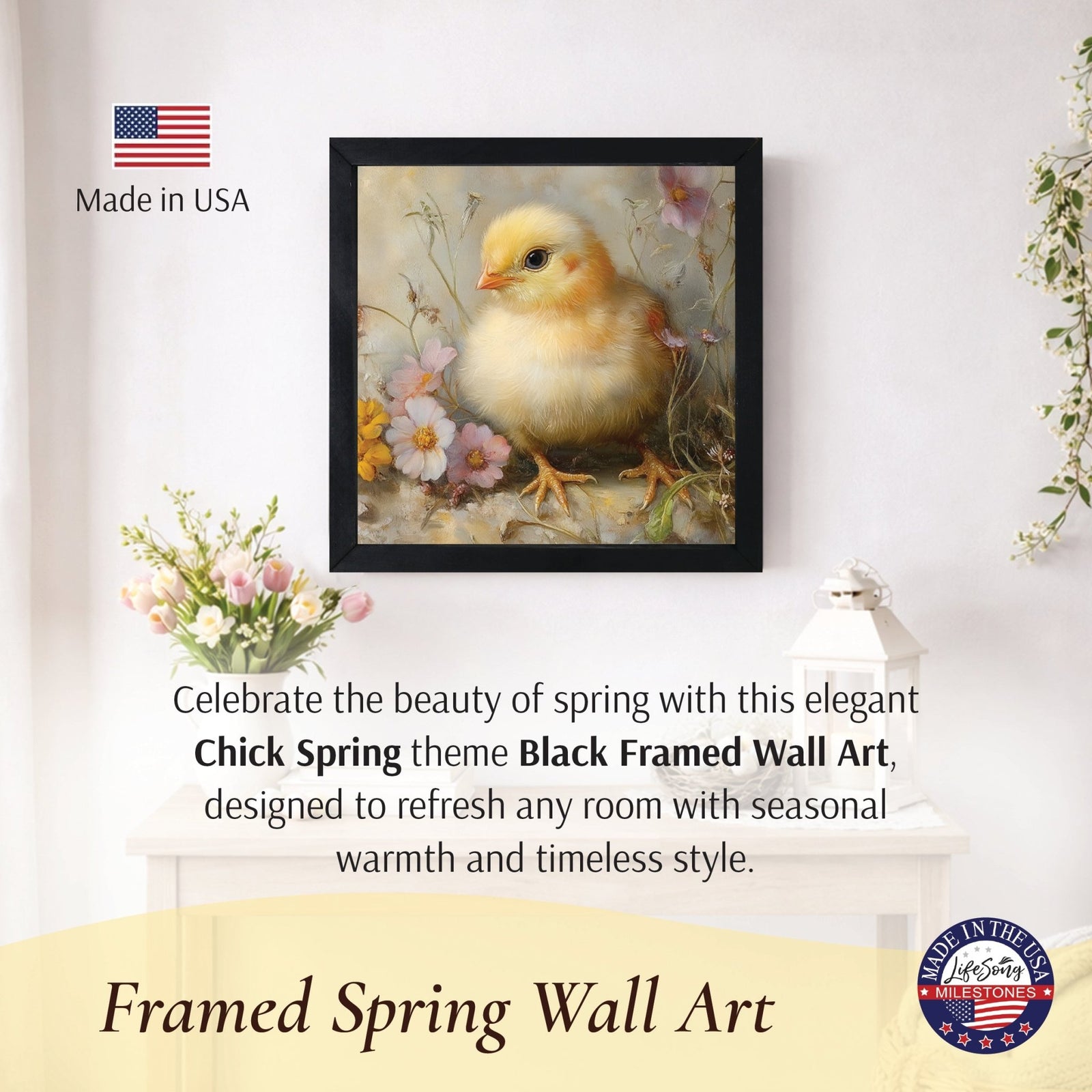 Spring Chick Wall Art — 20x20 Handcrafted Framed Wood Sign | Easter & Spring Home Décor Gift - LifeSong Milestones