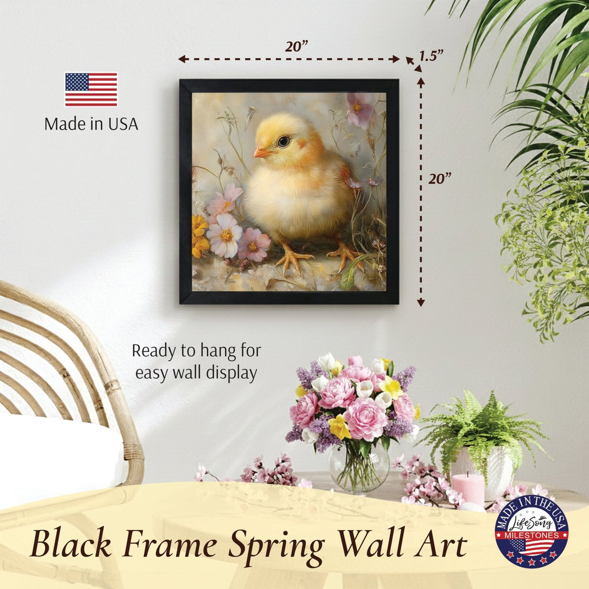 Spring Chick Wall Art — 20x20 Handcrafted Framed Wood Sign | Easter & Spring Home Décor Gift - LifeSong Milestones