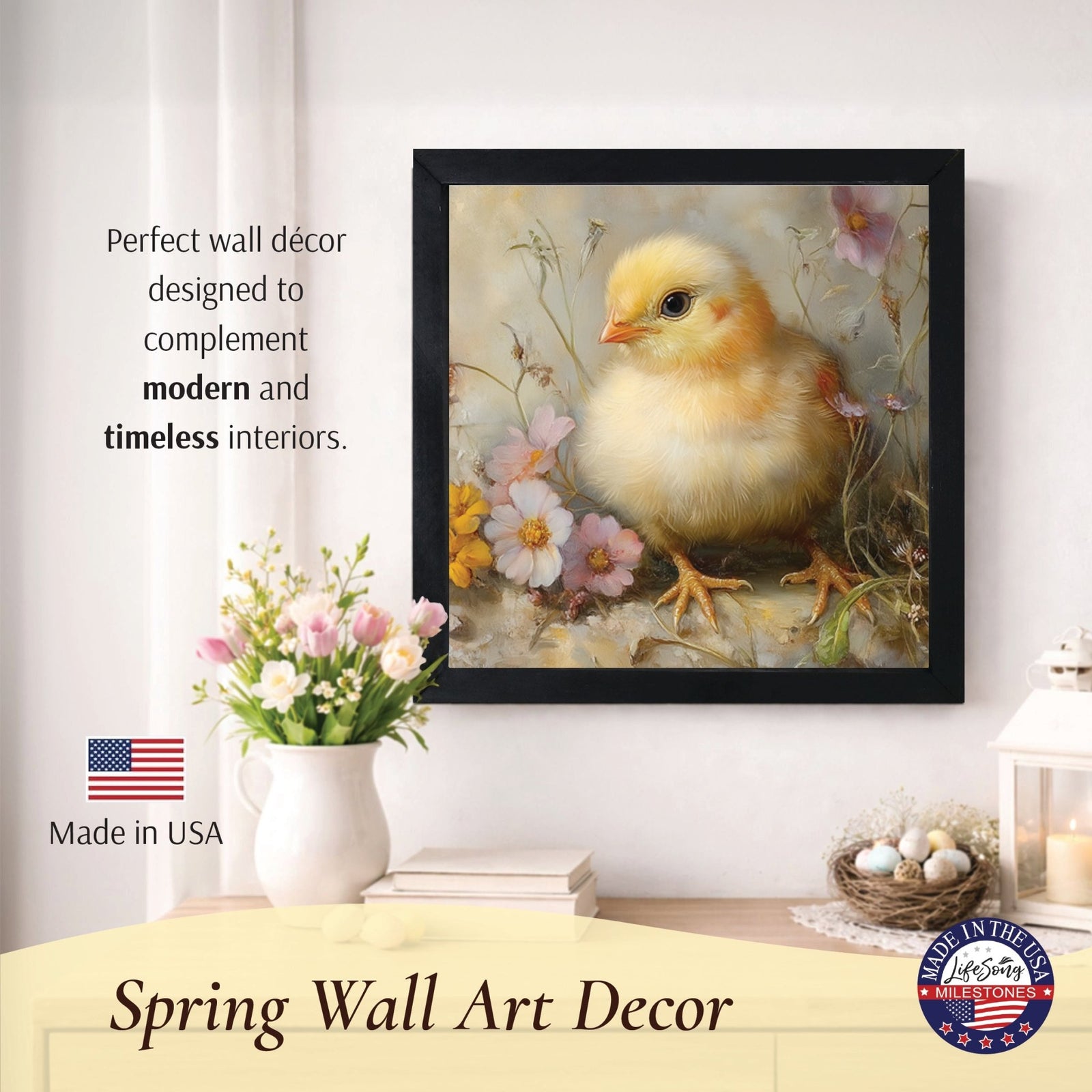 Spring Chick Wall Art — 20x20 Handcrafted Framed Wood Sign | Easter & Spring Home Décor Gift - LifeSong Milestones