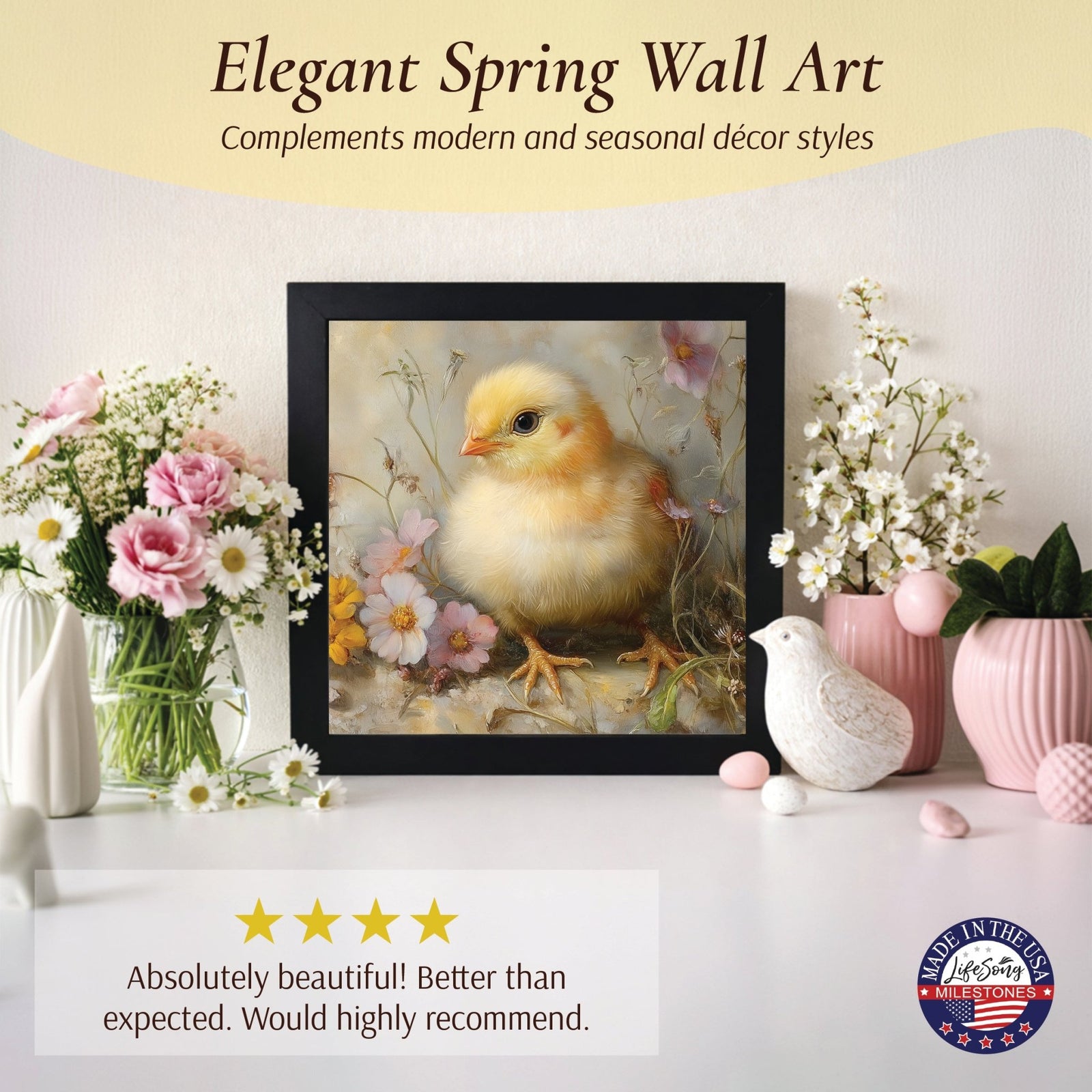 Spring Chick Wall Art — 20x20 Handcrafted Framed Wood Sign | Easter & Spring Home Décor Gift - LifeSong Milestones