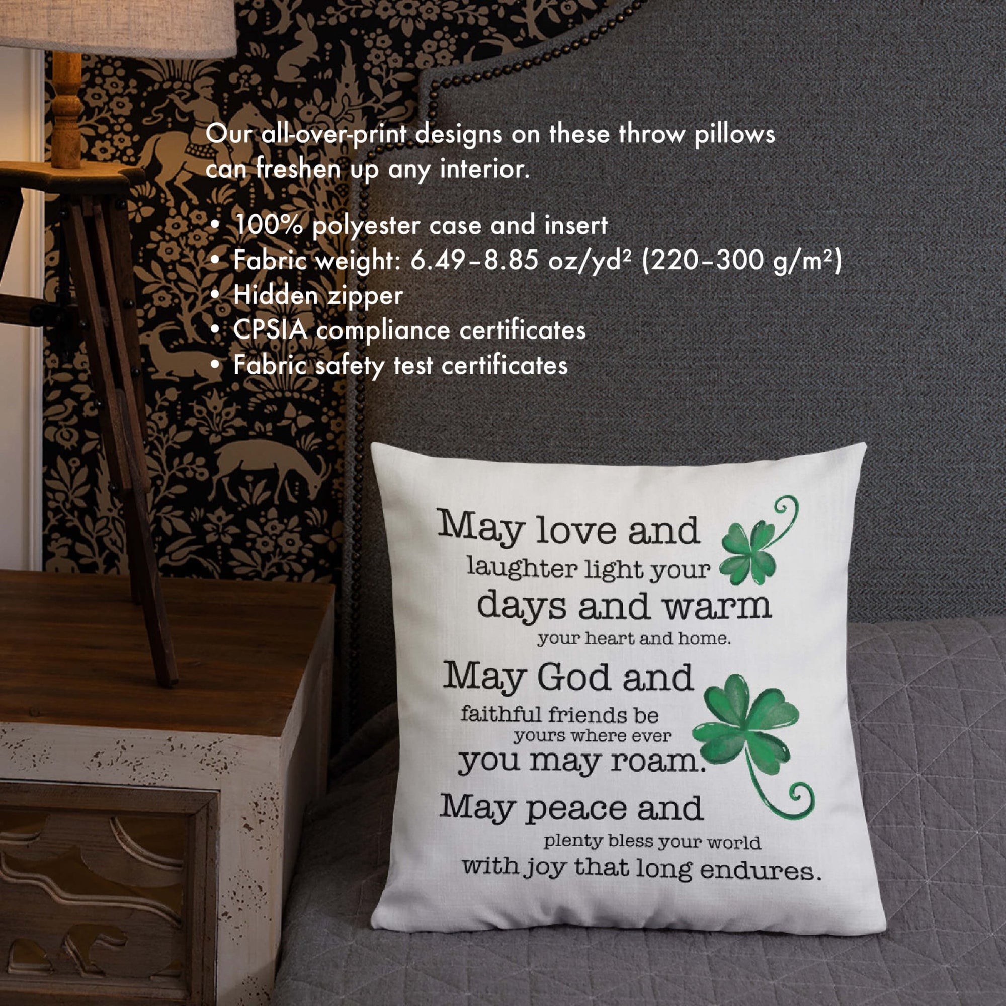 St. Patrick's Day Decorative Throw Pillow - May Love And Laughter - LifeSong Milestones
