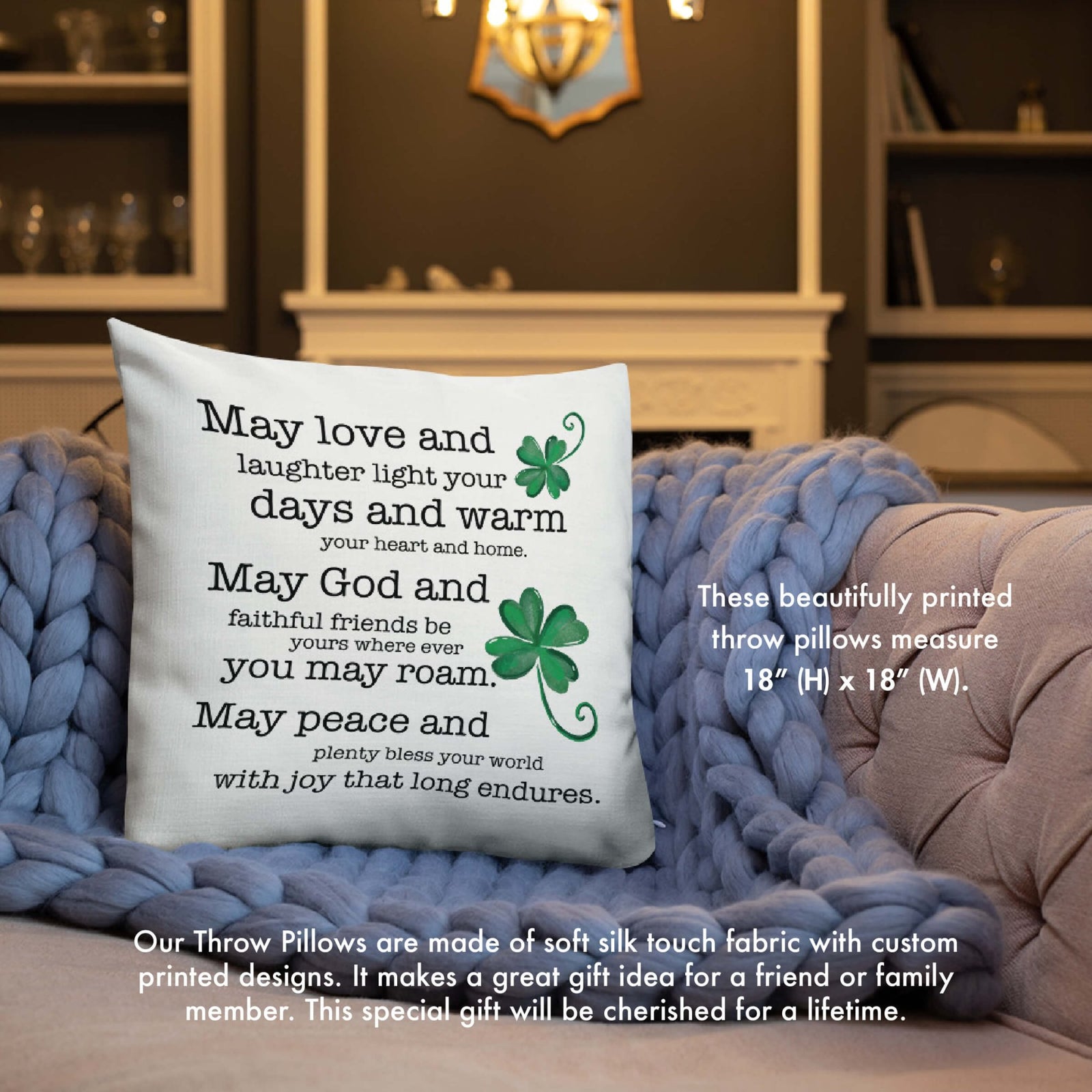 St. Patrick's Day Decorative Throw Pillow - May Love And Laughter - LifeSong Milestones