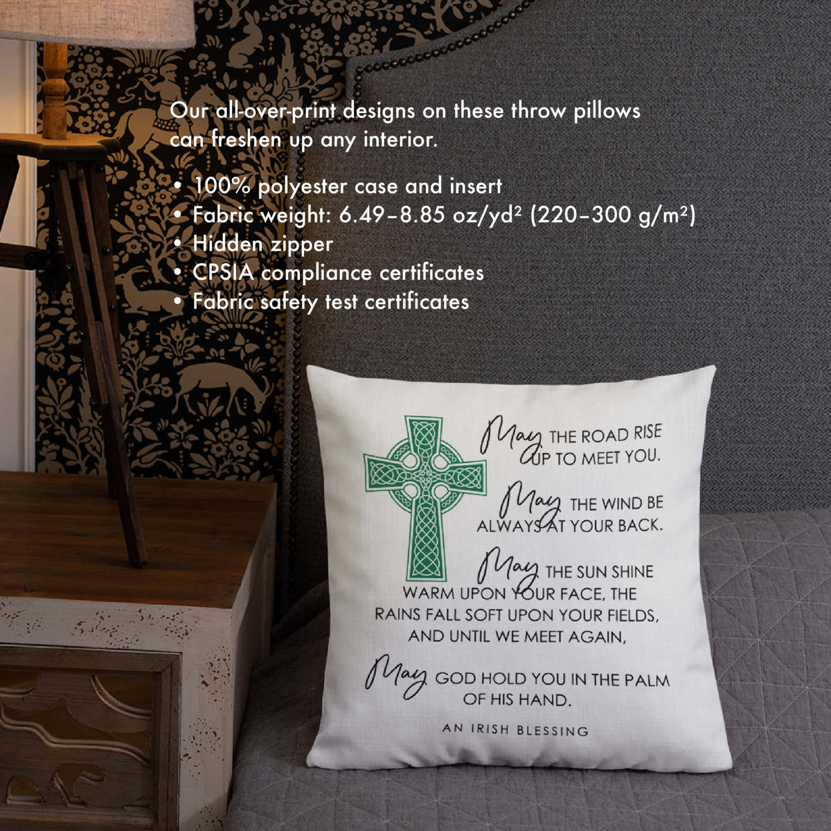 St. Patrick's Day Decorative Throw Pillow - May The Road Rise Up - LifeSong Milestones