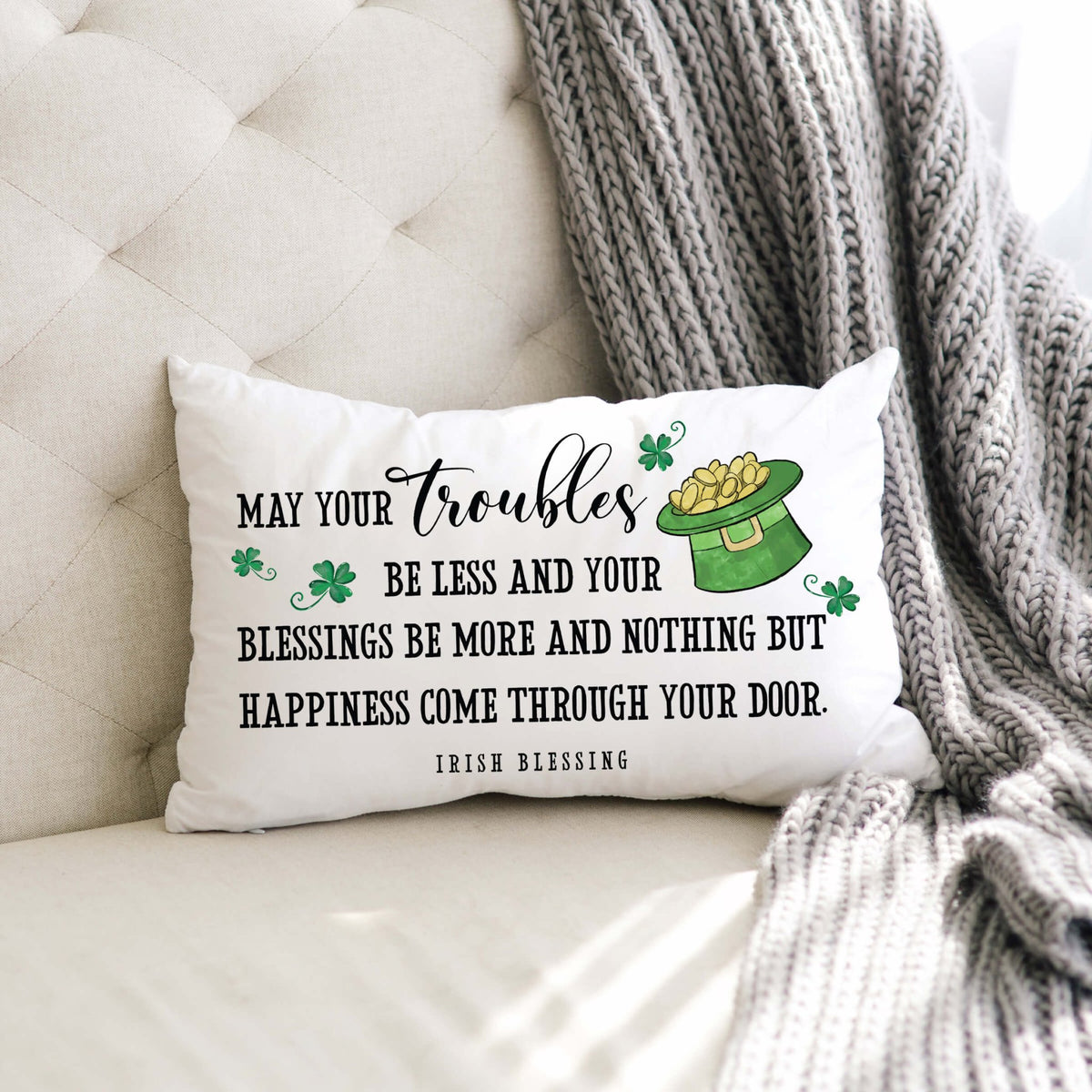 St. Patrick&#39;s Day Decorative Throw Pillow - May Your Troubles Be - LifeSong Milestones