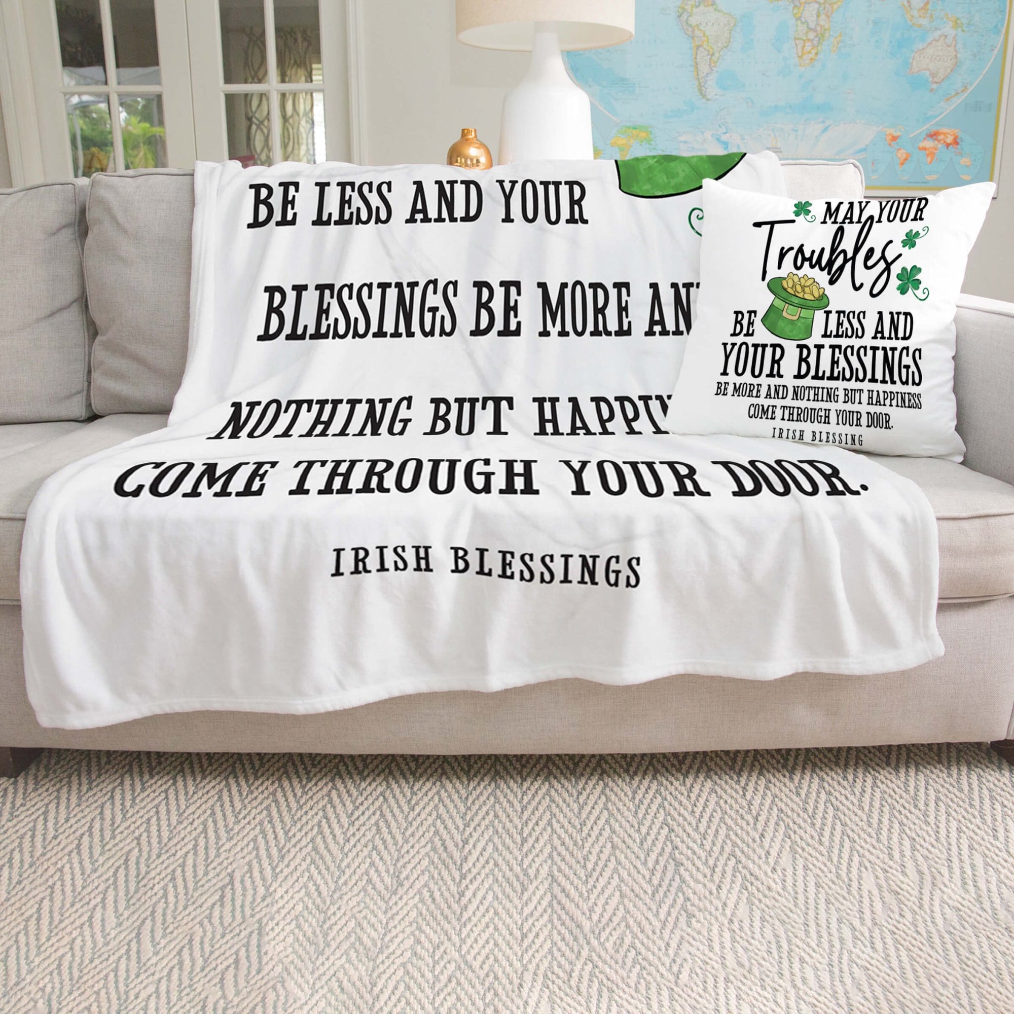 St. Patrick's Day Inspirational Soft And Lightweight Throw Blankets For Home Decor - May Your Troubles Be Less - LifeSong Milestones