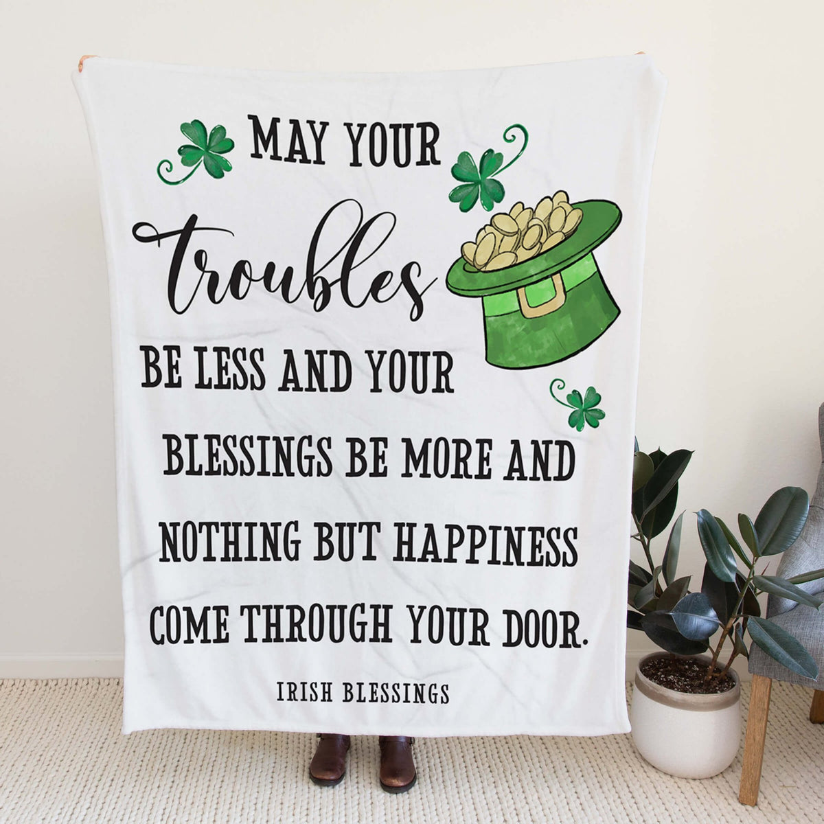 St. Patrick's Day Inspirational Soft And Lightweight Throw Blankets For Home Decor - May Your Troubles Be Less - LifeSong Milestones