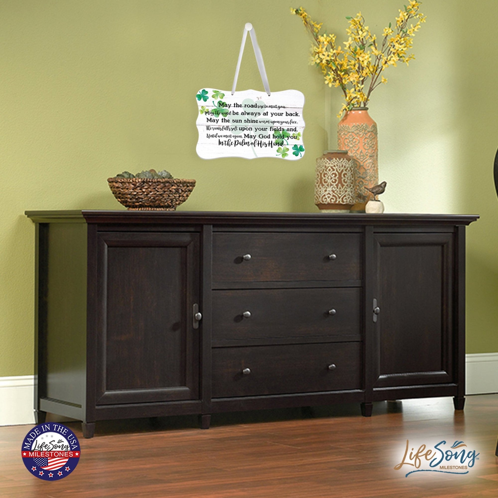 St. Patrick’s Day Irish Everyday Distressed Ribbon Wall Sign 8x12 - May The Road Rise To - LifeSong Milestones