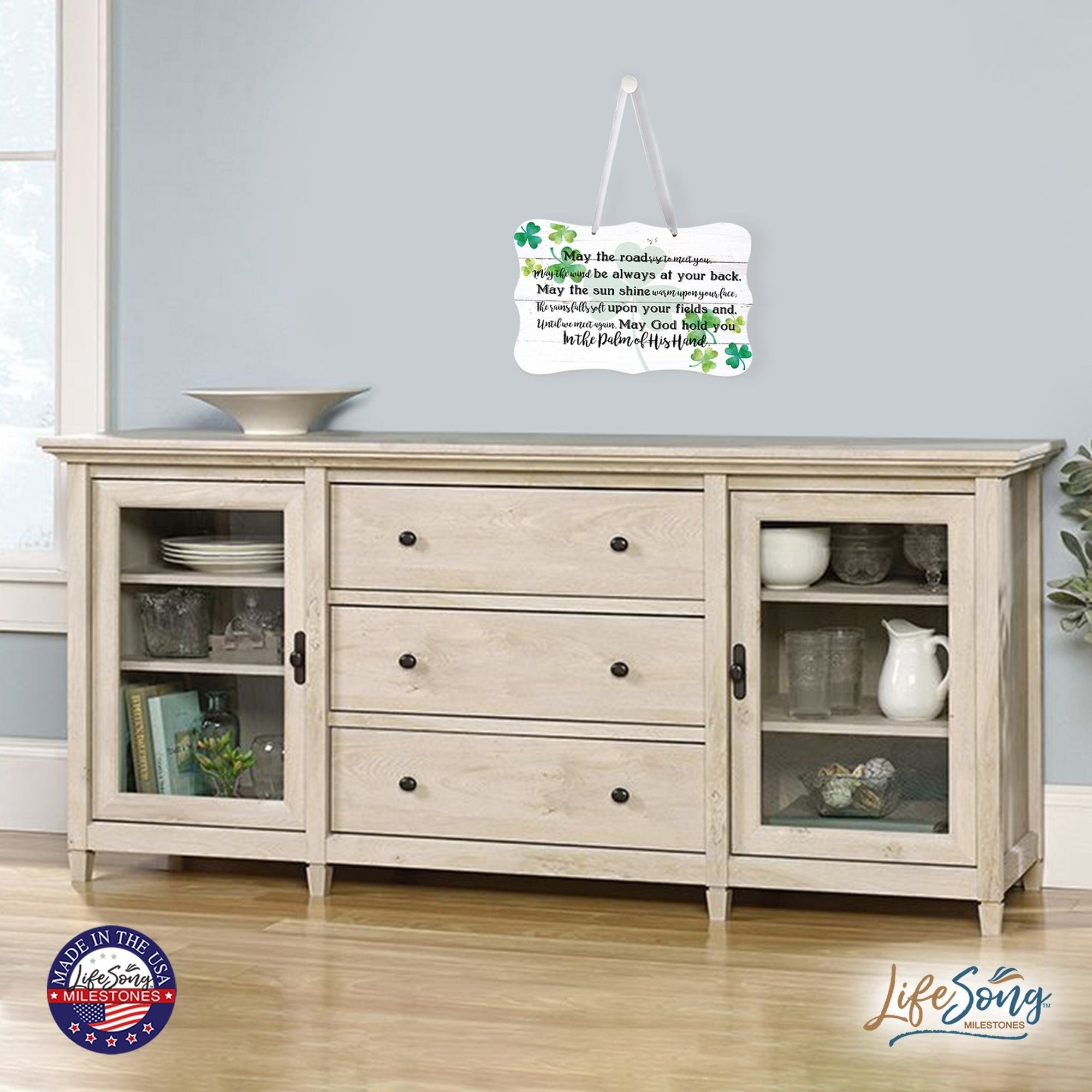 St. Patrick’s Day Irish Everyday Distressed Ribbon Wall Sign 8x12 - May The Road Rise To - LifeSong Milestones