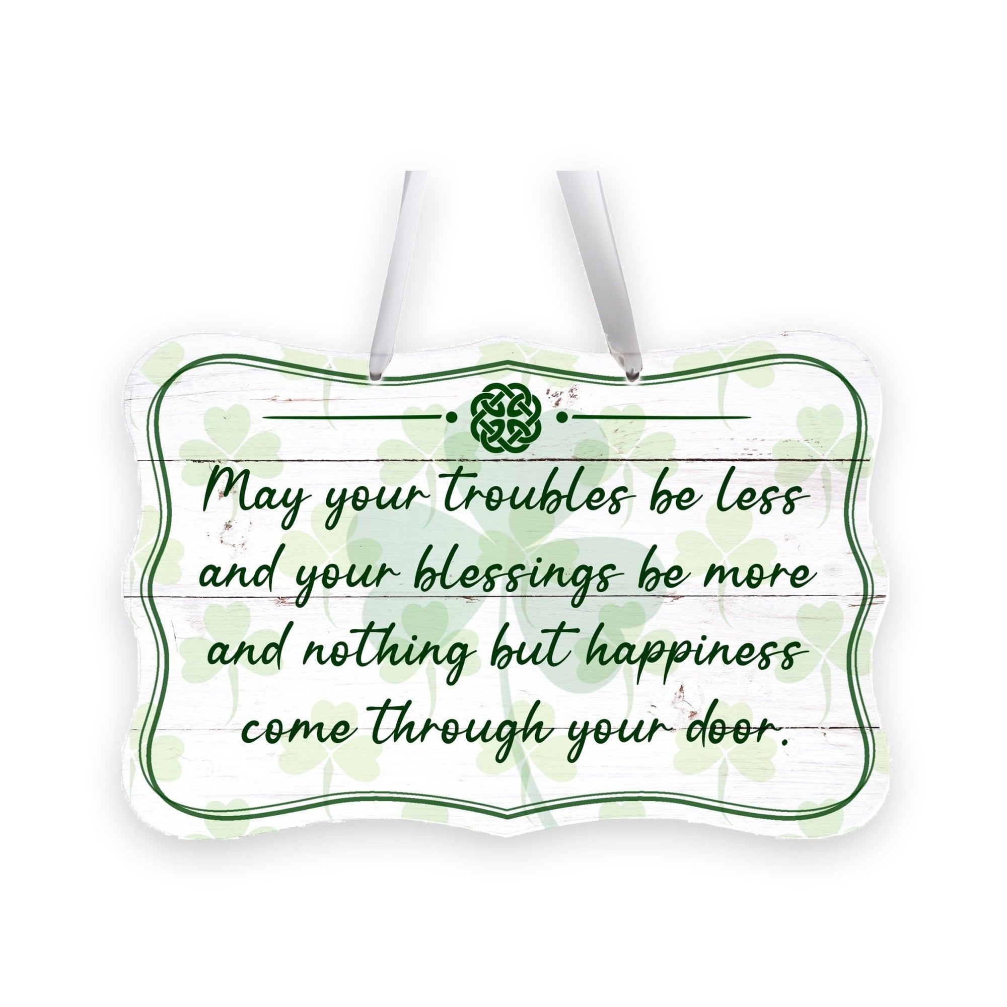 St. Patrick’s Day Irish Everyday Distressed Ribbon Wall Sign 8x12 - May Your Trouble Be Less - LifeSong Milestones