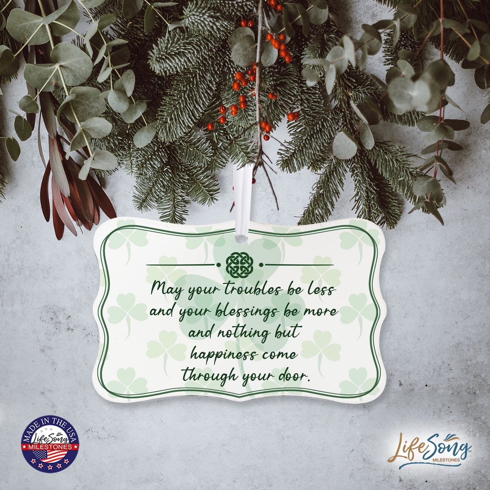 St. Patrick's Day Irish Scalloped Ornament 2.5in May Your Troubles Be - LifeSong Milestones