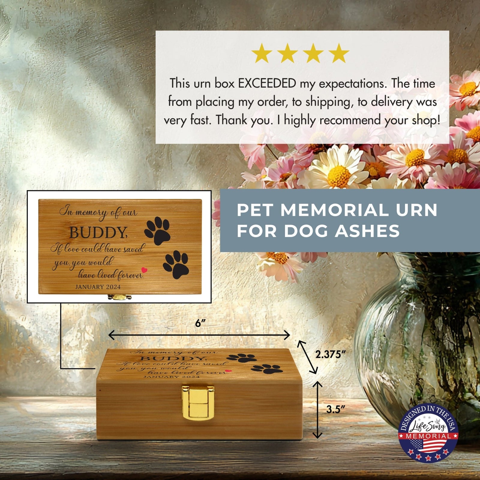 Sustainable Bamboo Cremation Urn for Pet Ashes – Biodegradable Memorial Keepsake - If Love Could - LifeSong Milestones