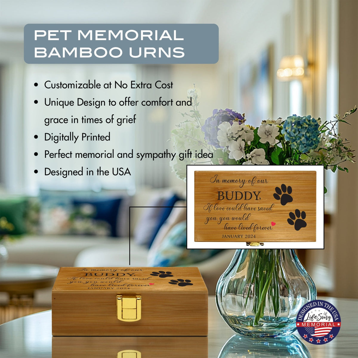 Sustainable Bamboo Cremation Urn for Pet Ashes – Biodegradable Memorial Keepsake - If Love Could - LifeSong Milestones