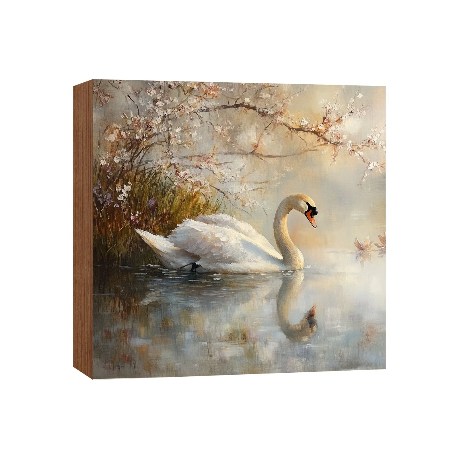 Swan Shelf Sitter 5x5 — Square Birch Wood Elegant Nature Décor for Tiered Tray & Shelf | Swan Gift - LifeSong Milestones