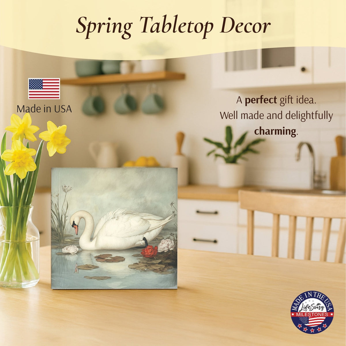Swan Shelf Sitter 5x5 — Square Birch Wood Elegant Nature Décor for Tiered Tray & Shelf | Swan Gift - LifeSong Milestones