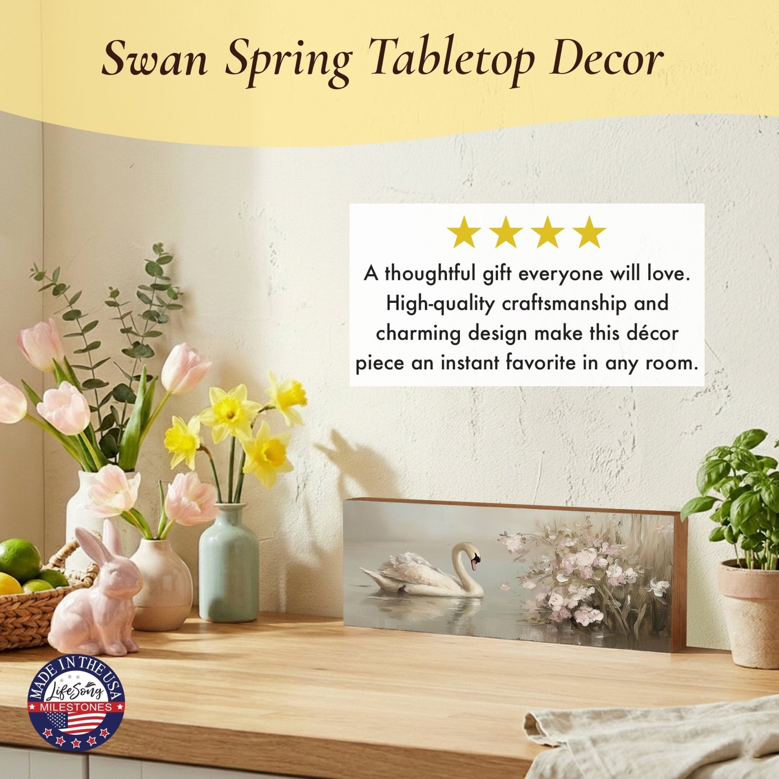 Swan Shelf Sitter — Handcrafted Birch Wood Elegant Nature Décor for Mantel & Shelf | Swan Gift - LifeSong Milestones