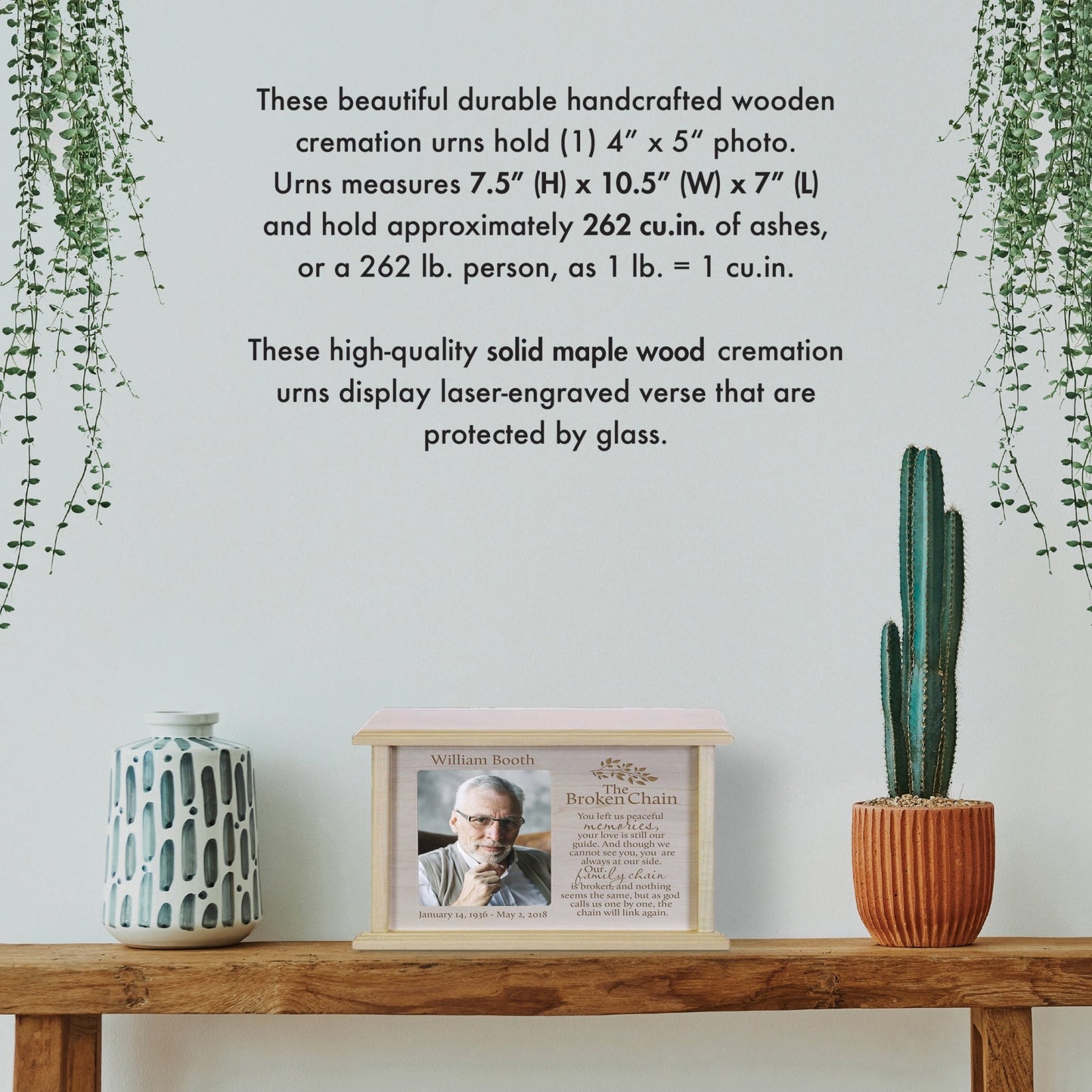 The Broken Chain Wooden Personalized Photograph Cremation Urn for Adult - The Broken Chain - LifeSong Milestones