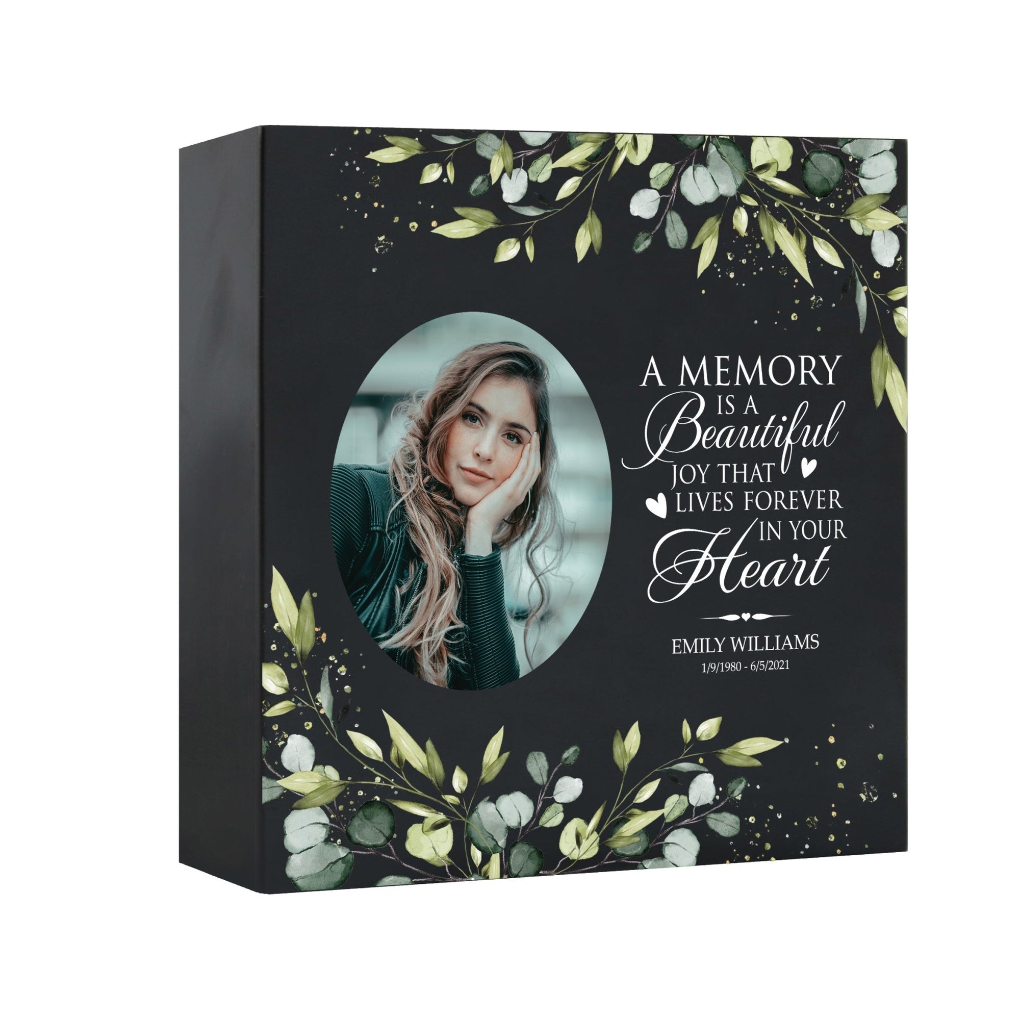 Timeless Human Memorial Shadow Box Photo Urn in Black - A Memory Is A Beautiful Joy - LifeSong Milestones