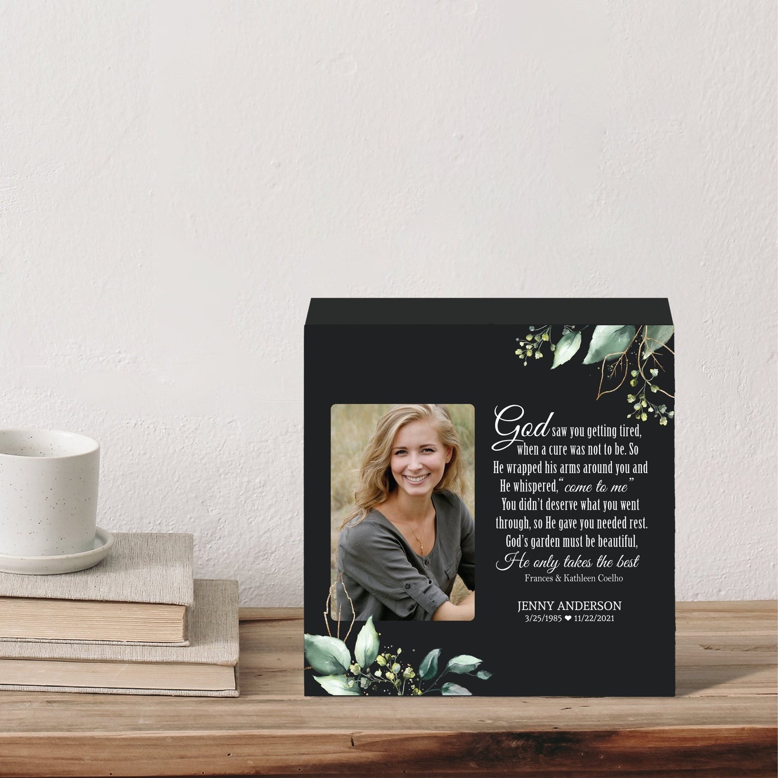 Timeless Human Memorial Shadow Box Photo Urn in Black - God Saw You Getting Tired - LifeSong Milestones