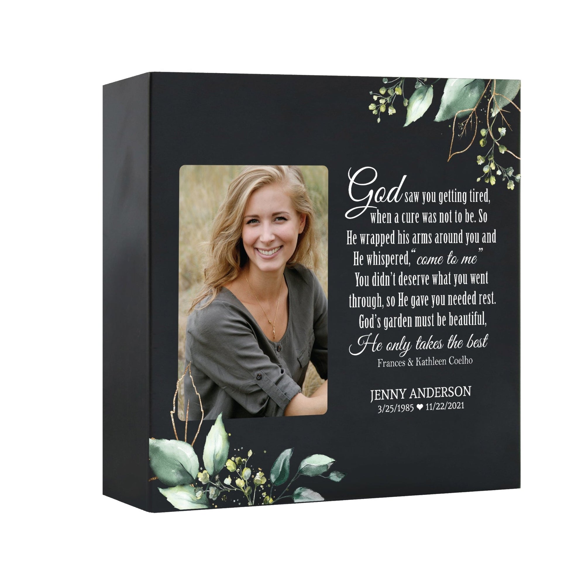 Timeless Human Memorial Shadow Box Photo Urn in Black - God Saw You Getting Tired - LifeSong Milestones