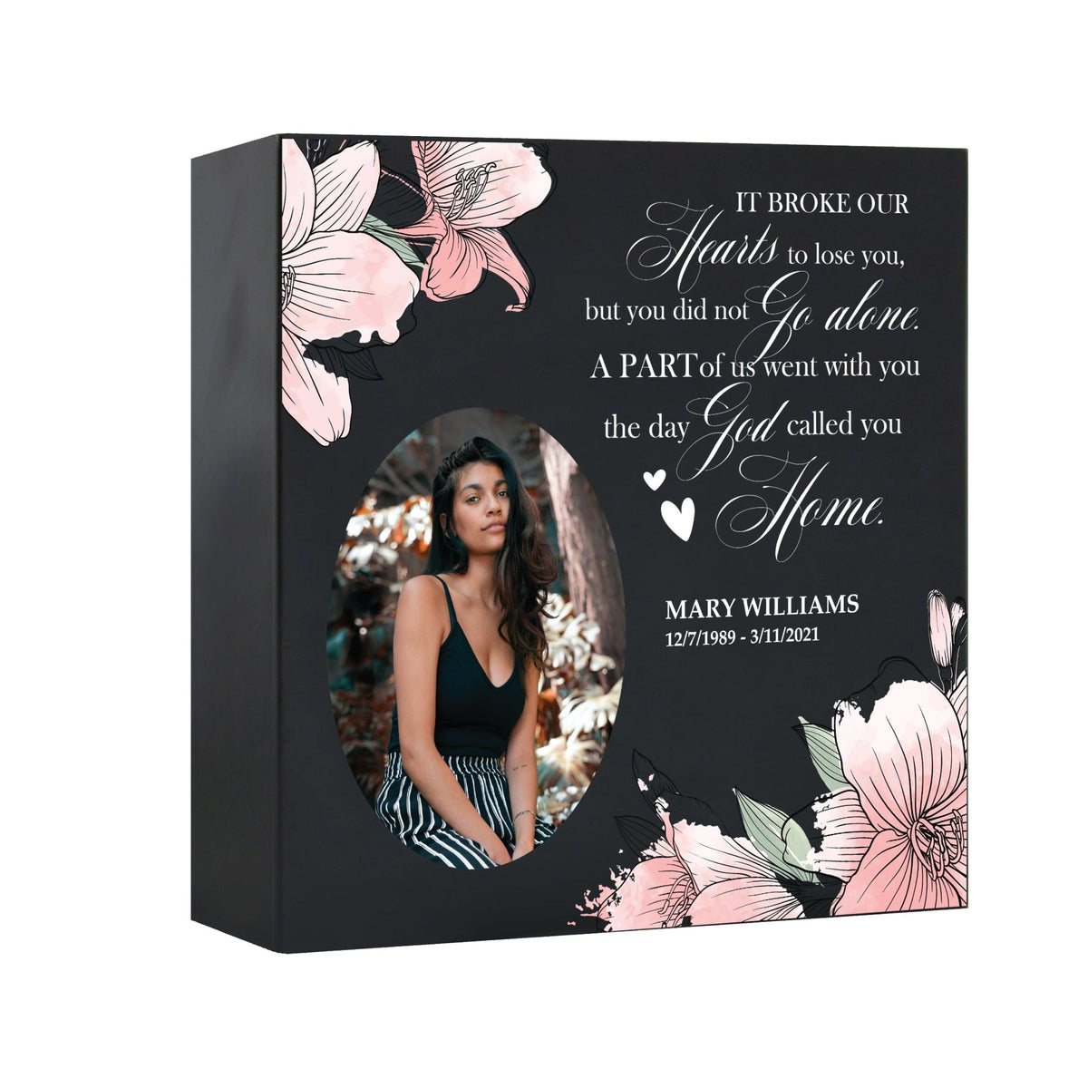 Timeless Human Memorial Shadow Box Photo Urn in Black - It Broke Our Hearts - LifeSong Milestones