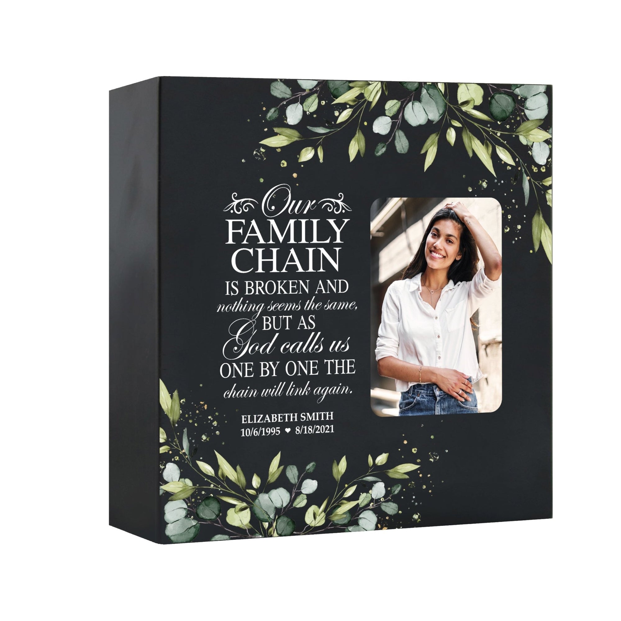 Timeless Human Memorial Shadow Box Photo Urn in Black - Our Family Chain - LifeSong Milestones