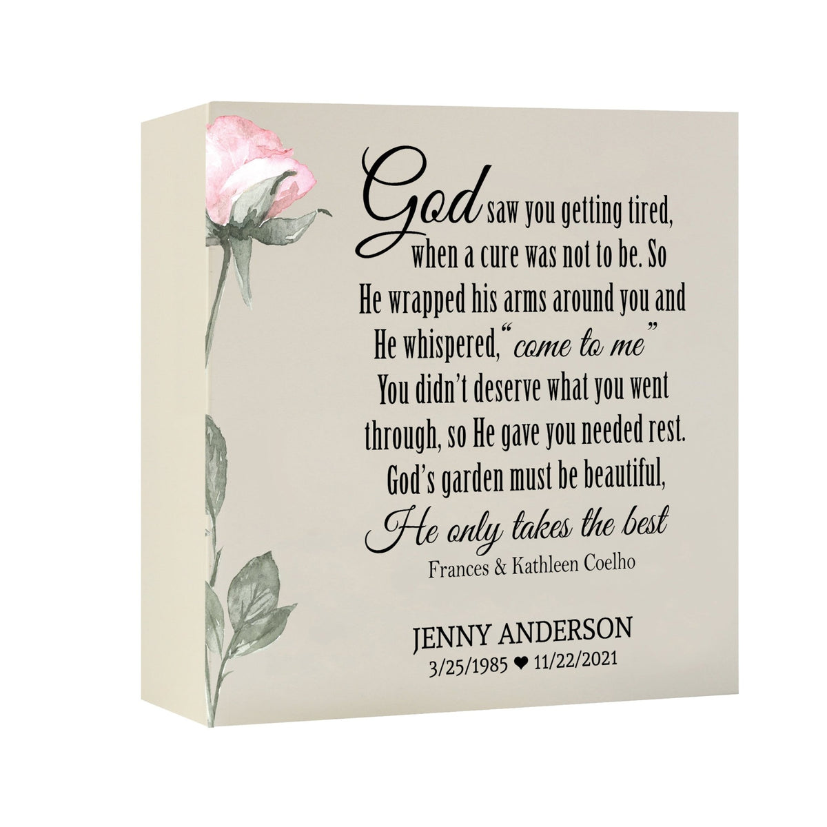 Timeless Human Memorial Shadow Box Urn With Inspirational Verse in Ivory - God Saw You - LifeSong Milestones