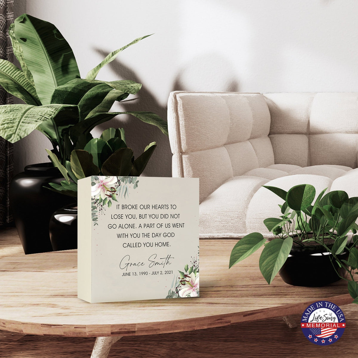 Timeless Human Memorial Shadow Box Urn With Inspirational Verse in Ivory - It Broke Our Hearts - LifeSong Milestones