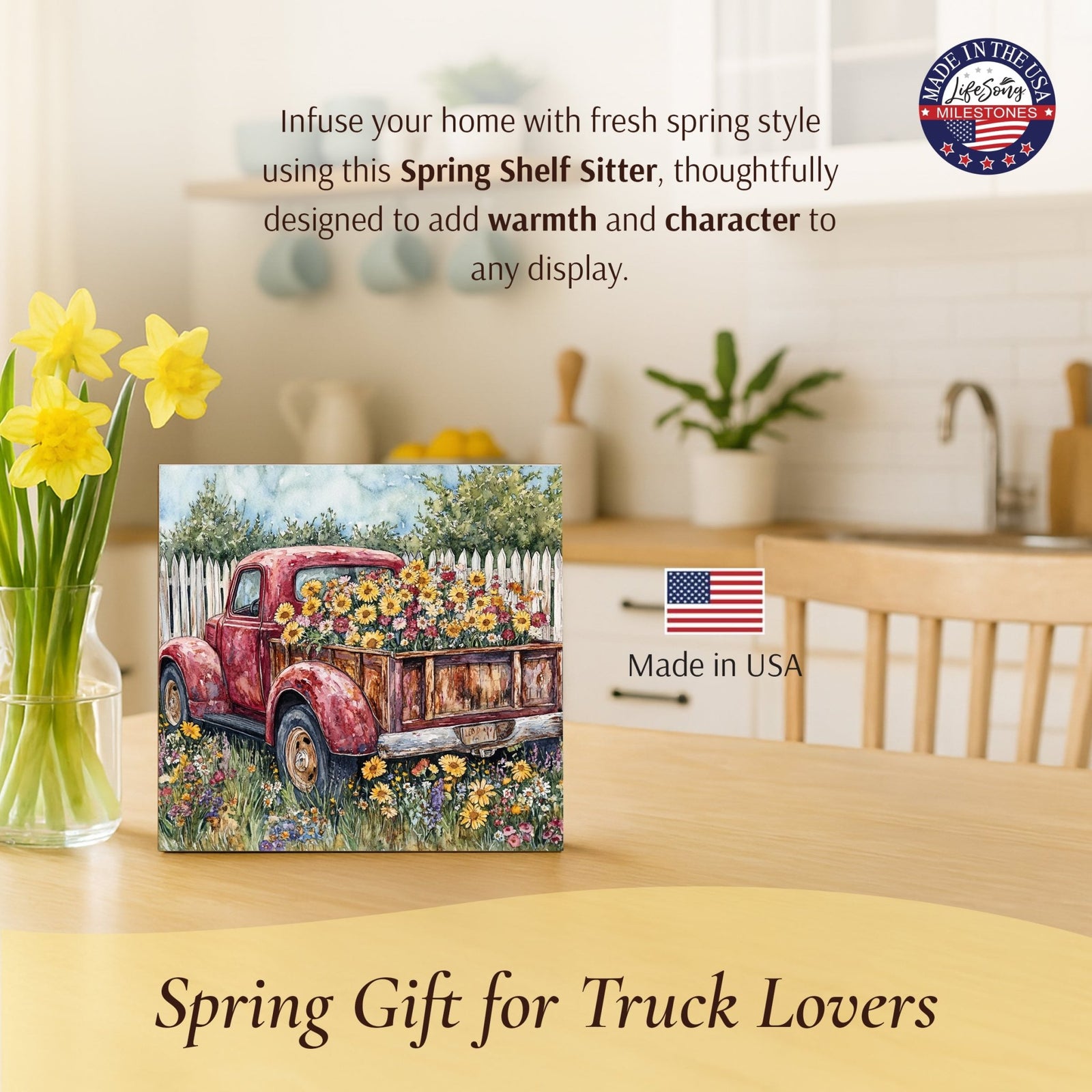 Truck Shelf Sitter 5x5 — Square Birch Wood Farmhouse Décor for Tiered Tray & Shelf | Truck Gift - LifeSong Milestones