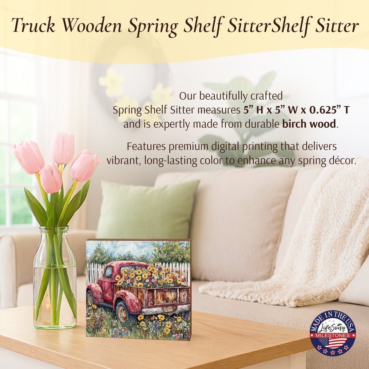 Truck Shelf Sitter 5x5 — Square Birch Wood Farmhouse Décor for Tiered Tray & Shelf | Truck Gift - LifeSong Milestones