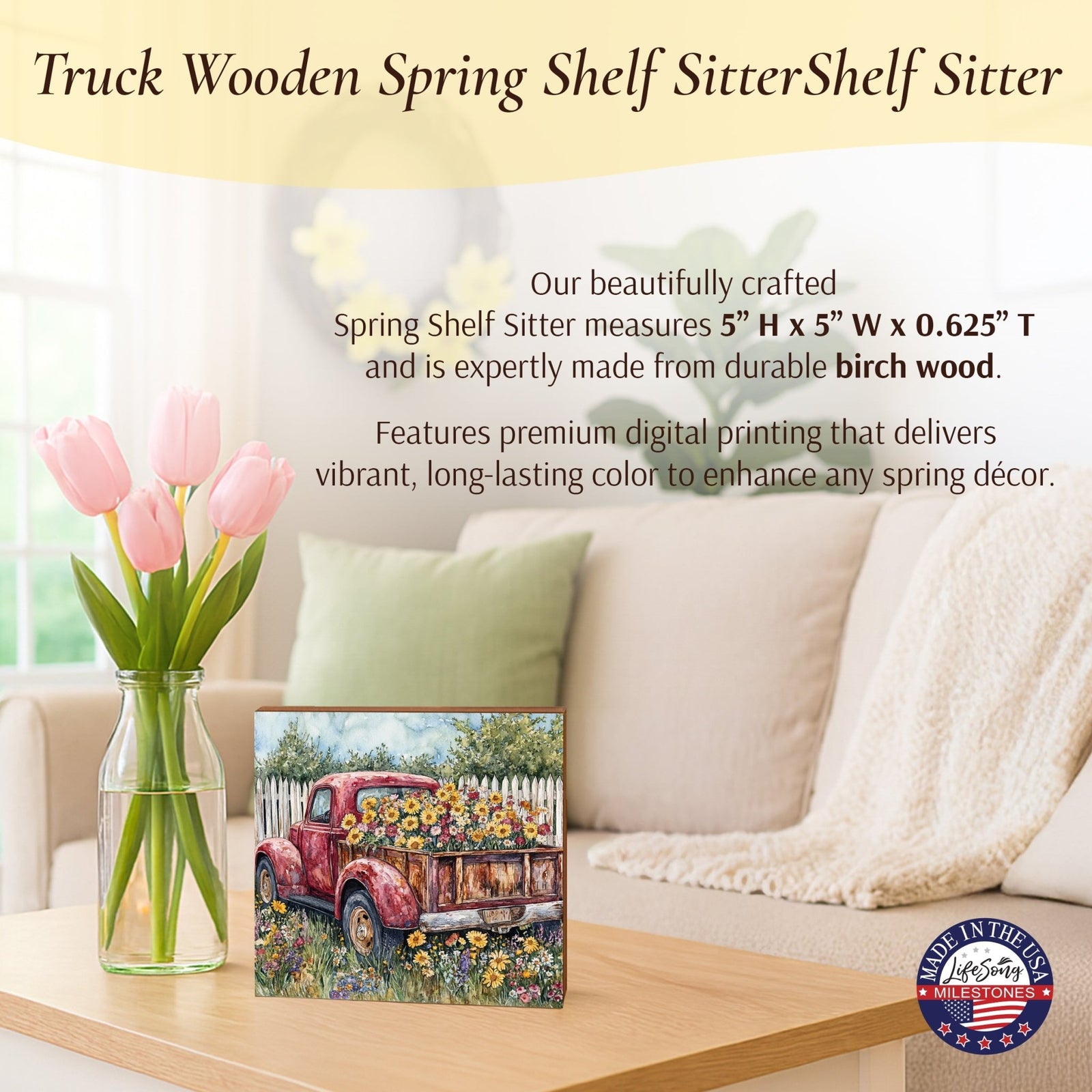 Truck Shelf Sitter 5x5 — Square Birch Wood Farmhouse Décor for Tiered Tray & Shelf | Truck Gift - LifeSong Milestones