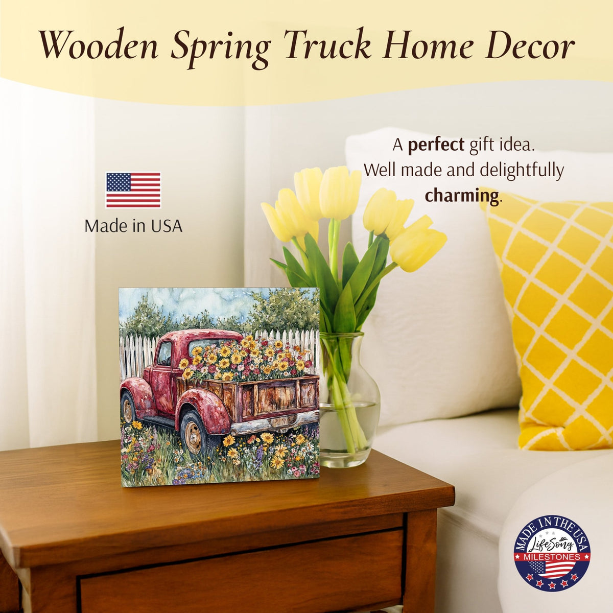 Truck Shelf Sitter 5x5 — Square Birch Wood Farmhouse Décor for Tiered Tray & Shelf | Truck Gift - LifeSong Milestones